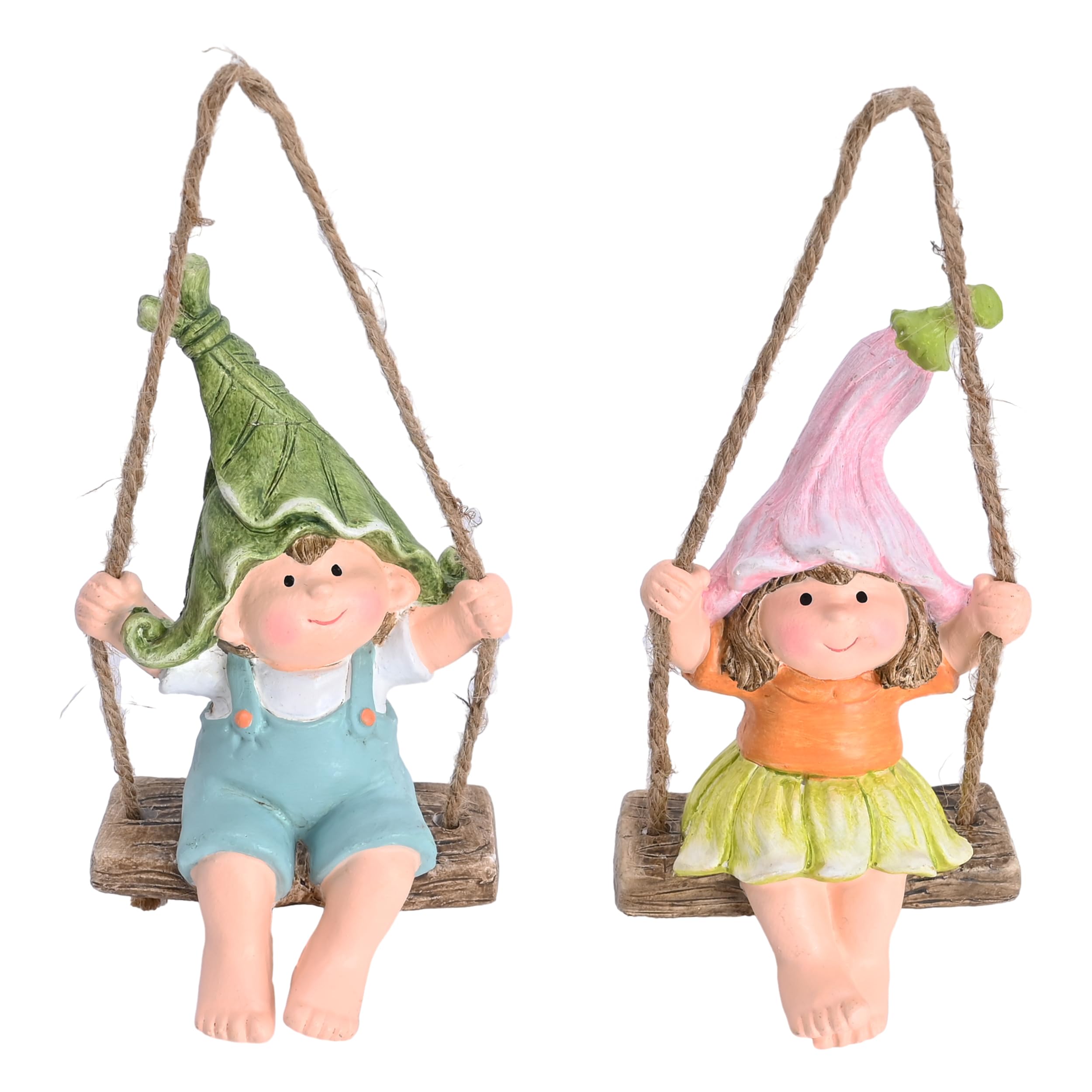 TERESA'S COLLECTIONS Gartendeko Gartenfiguren Elfen Wetterfest, 15cm Hängende Feenstatue Set auf Schaukel, Kunstharz Figuren für Sommer Terrasse Außen Innen, Niedliche Geschenk Vatertags Muttertags