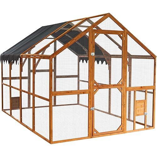 Endark 110" Large Walk-in Chicken Coop Enclosure with Waterproof Roof- Spacious Outdoor Yard, Pet Cage Playpen Farm Poultry Cage with Durable Wood Construction and Rain Protection(Brown)