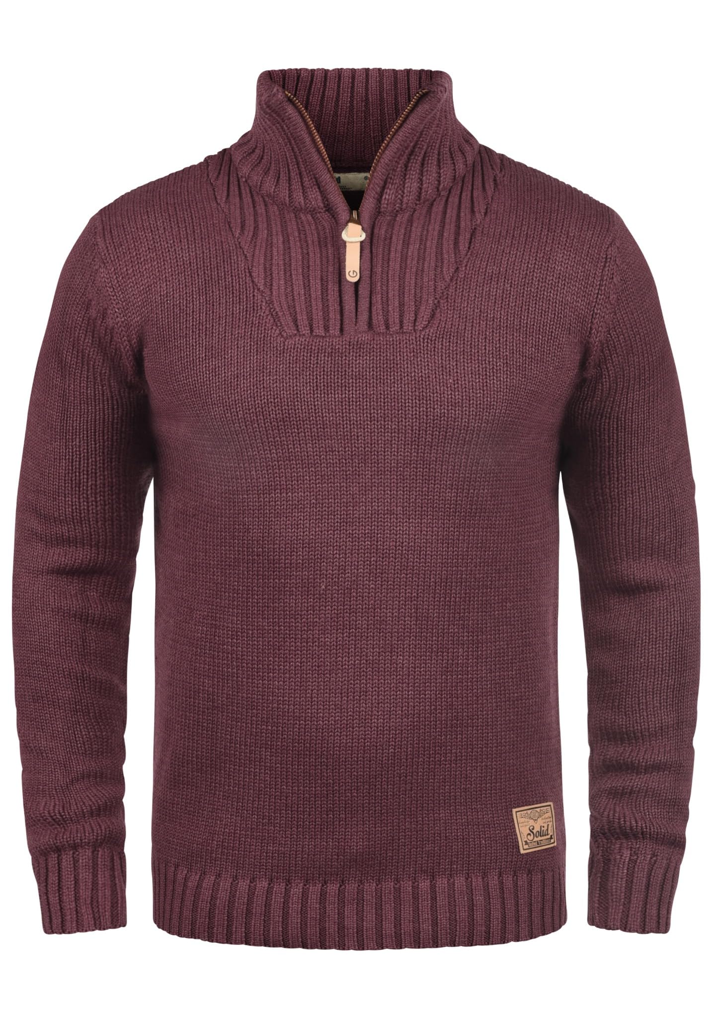 Solid Petro Men's Jumper Chunky Knit Pullover Troyer with Zipper, Size:XL, Colour:Wine Red Melange (8985)