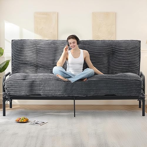 10" Futon Mattress Queen Size, Ultra Thick Futons Sofa Couch Bed Sleeper Sofa Bed, Versatile Floor Futons Japanese Floor Mattress for Adults, Grey (Frame Not Included)