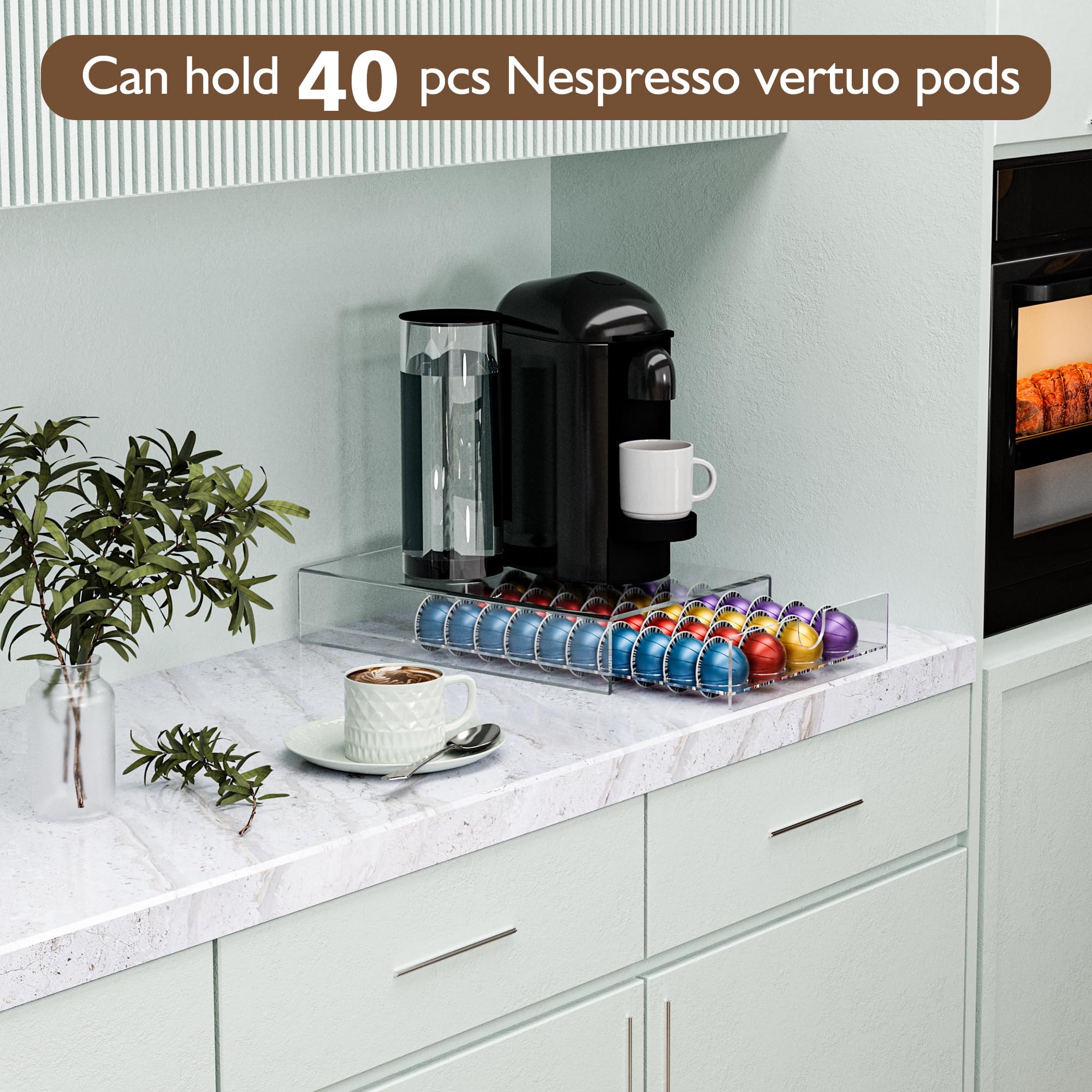Acrylic Coffee Pod Organizer for Nespresso Vertuo Pod Holder 40 Pods Clear Vertuo Pod Storage Drawer