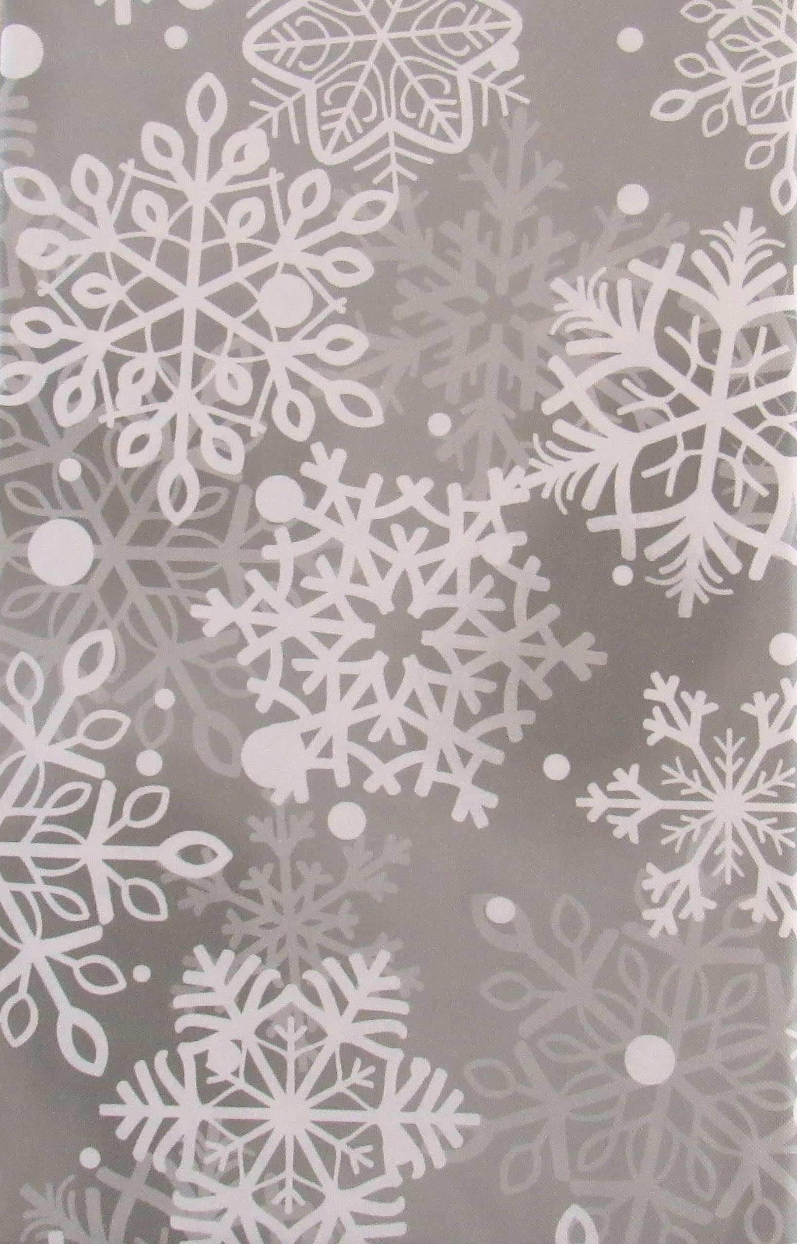 Happy Holiday Falling Snowflakes Vinyl Flannel Back Tablecloth (Gray, 52" x 90" Oblong)