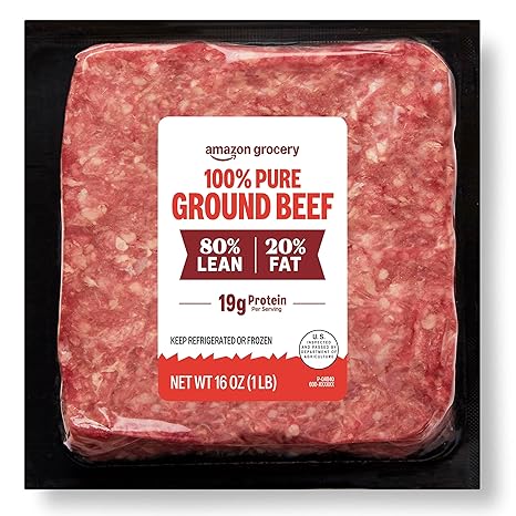 Amazon Grocery, Ground Beef, 80% Lean/20% Fat, 1 lb (Previously Fresh Brand, Packaging May Vary)