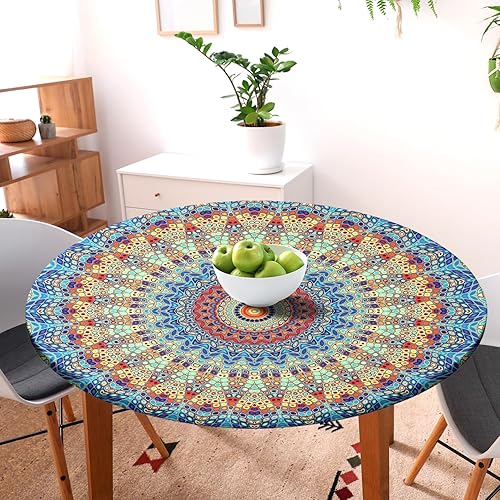 Miniatura 2 de Mantel redondo elástico redondo para exteriores, mantel redondo ajustable con elástico para mesas redondas, mantel impermeable lavable para picnic,