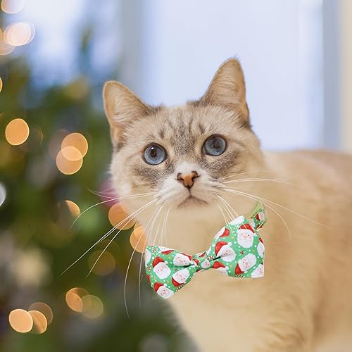 Miniatura 5 de Pohshido Paquete de 2 collares de gato de Papá Noel de Navidad con pajarita y campana, lindo collar de gatito navideño para niños y niñas