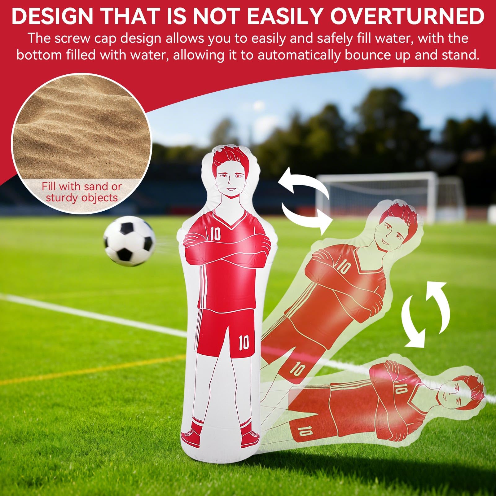 Aufblasbare Fußball Dummy, 40x160CM Fußball Training PVC Aufblasbare Fußballpuppe Boxsack Zum Boxen Torwart Trainingsausrüstung Für Fußballtraining, Torwarttraining 0,35 m PVC-Boxsack