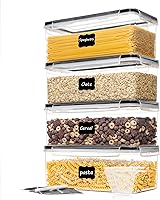 Vtopmart Airtight Pasta Storage Containers 4 Pack 3.2L Spaghetti Canisters BPA Free Pantry Organizers with Lids Labels Cups