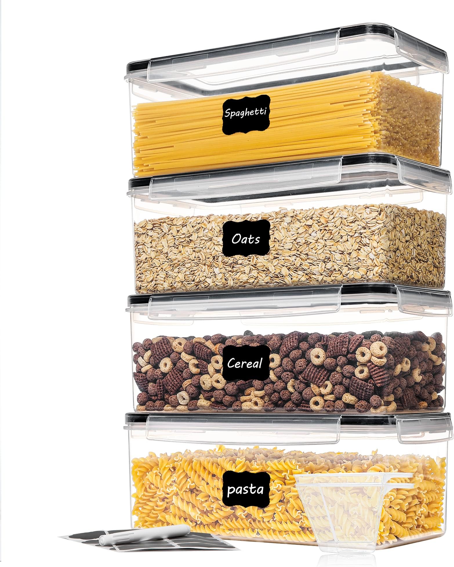 4 PCS 3.2L Airtight Food Storage Container with Lids, Plastic Container Boxes for Pasta Organizer, BPA Free House Kitchen Pantry Organization and Storage