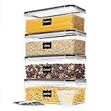 Vtopmart Airtight Food Storage Containers with Lids 4PCS Set 3.2L, Plastic Spaghetti Canisters for Pasta organizer, BPA Free Air Tight Kitchen Pantry Organization