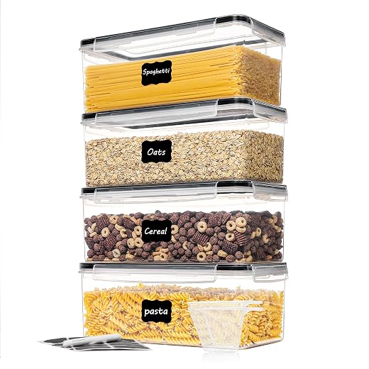 Vtopmart Airtight Food Storage Containers with Lids 4PCS Set 3.2L, Plastic Spaghetti Container for Pasta Spaghetti organizer, BPA Free Air Tight House Kitchen Pantry Organization and Storage