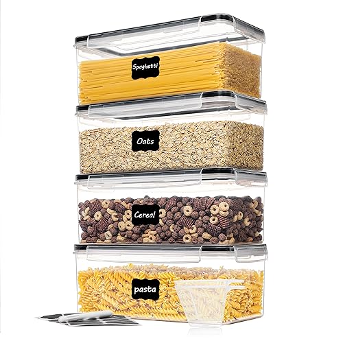 Vtopmart Airtight Food Storage Containers with Lids 4PCS Set 3.2L, Plastic Spaghetti Canisters for Pasta organizer, BPA Free Air Tight Kitchen Pantry Organization