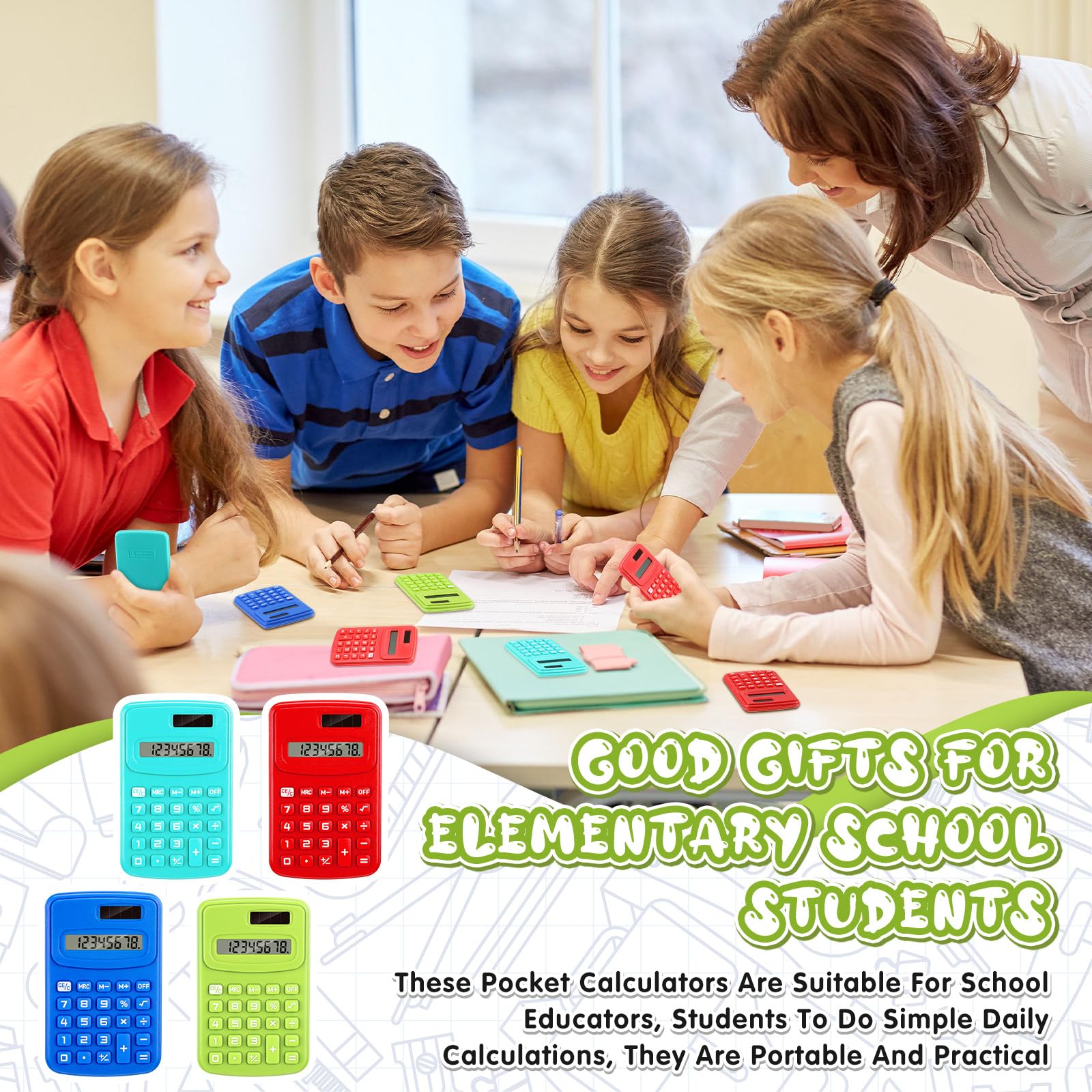 LEIFIDE Lot de 48 petites calculatrices de poche basiques à 4 fonctions, affichage à 8 chiffres, alimentation par piles pour bureau, maison, bureau, école, étudiants, enfants (couleurs classiques)