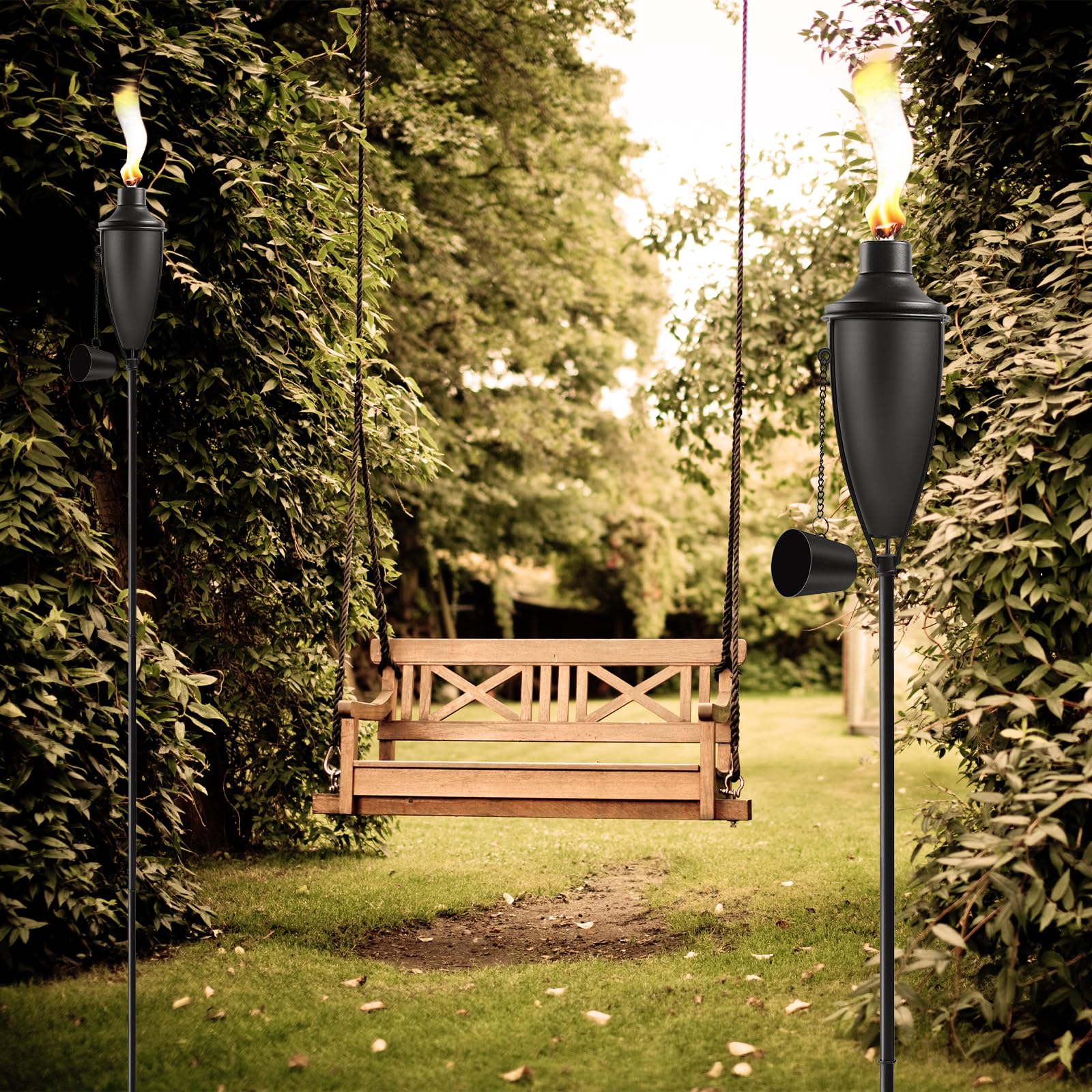 ZSPENG Gartenfackel für Zuhause, 6 Stück, große Kapazität, 625 ml, Outdoor-Metallfackel, Gartendekoration, 154 cm, verbesserte Citronella-Fackeln mit 3 Zinken, Erdspieß, Tischfackeln für Party,