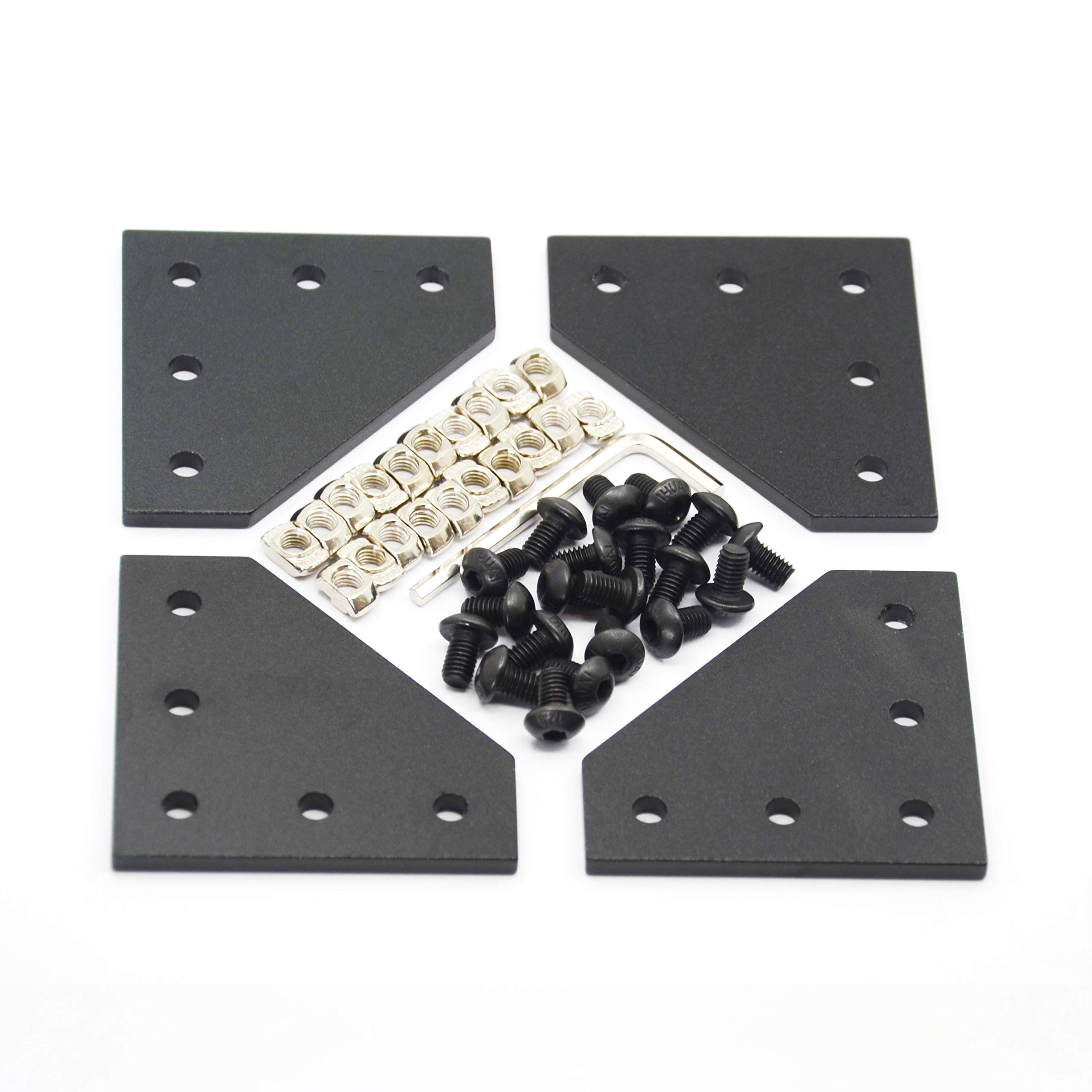 Befenybay 4PCS/Set Corner Bracket Plate with 20PCS M5x8mm Screws and 20PCS M5 T Nuts, 5-Hole Tee Outside Joining Plate for 2020 Series Aluminum