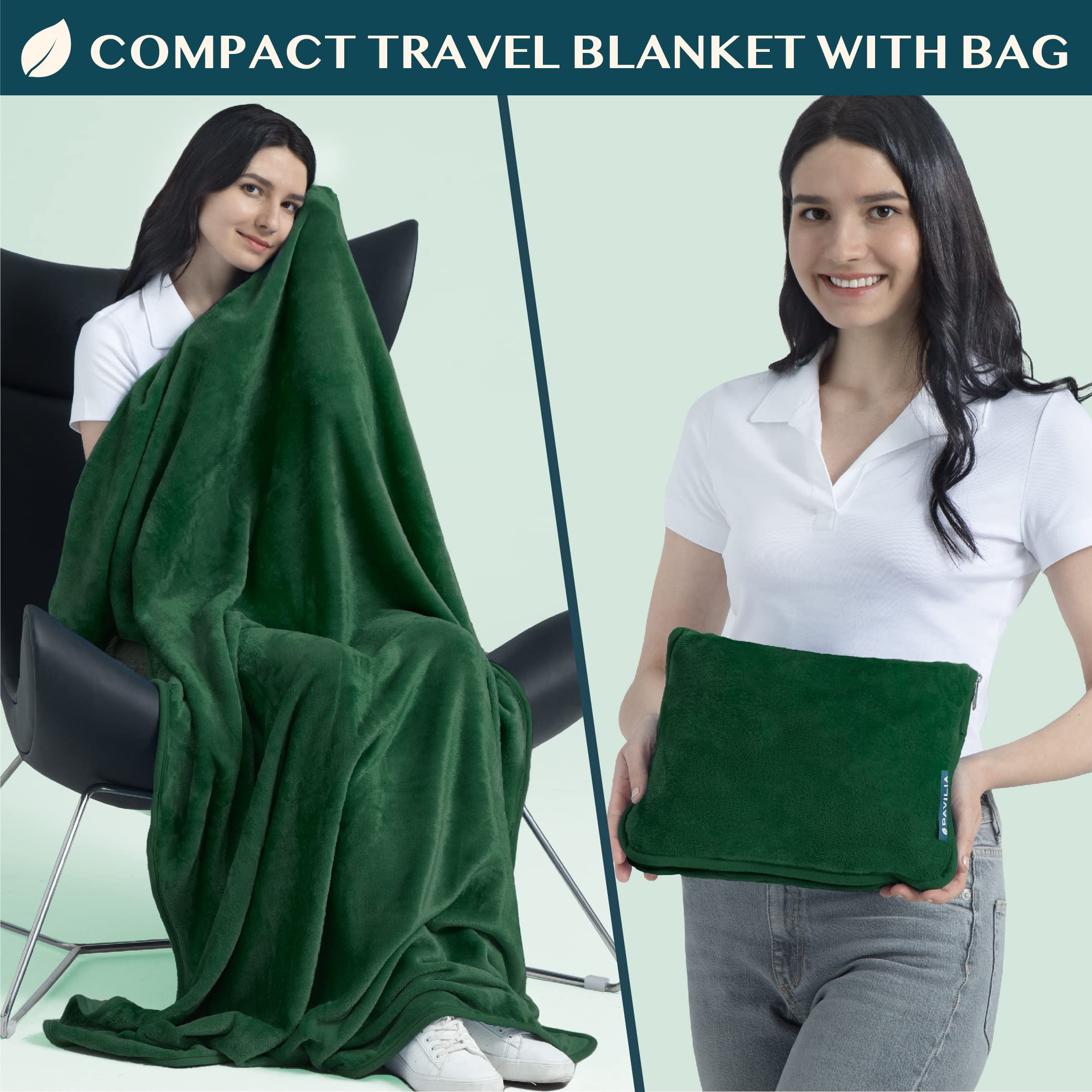 PAVILIA Coperta da viaggio per aeroplano, set combinato 2 in 1, coperta pieghevole per aereo, accessorio da viaggio per auto, idea regalo per viaggiatori con cinghia per bagaglio/zaino, 152 x 109 cm