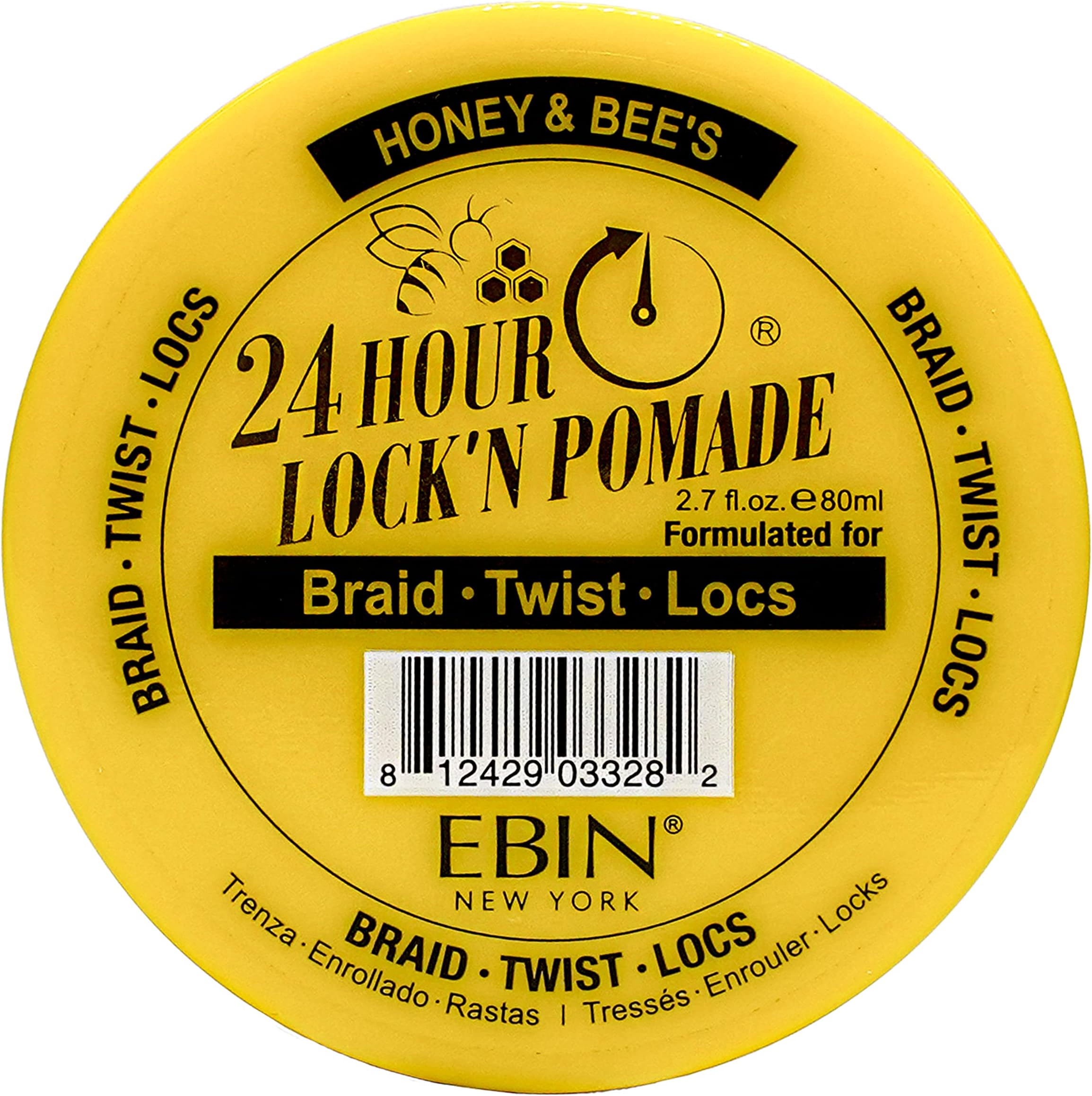 24 HOUR LOCK'N POMADE Braid Formula Honey & Bee’s 2.7oz | Ideal for Braiding, Twisting, Edges | Extreme Firm Hold, High Shine | No Residue, No Flaking, Honey Scent