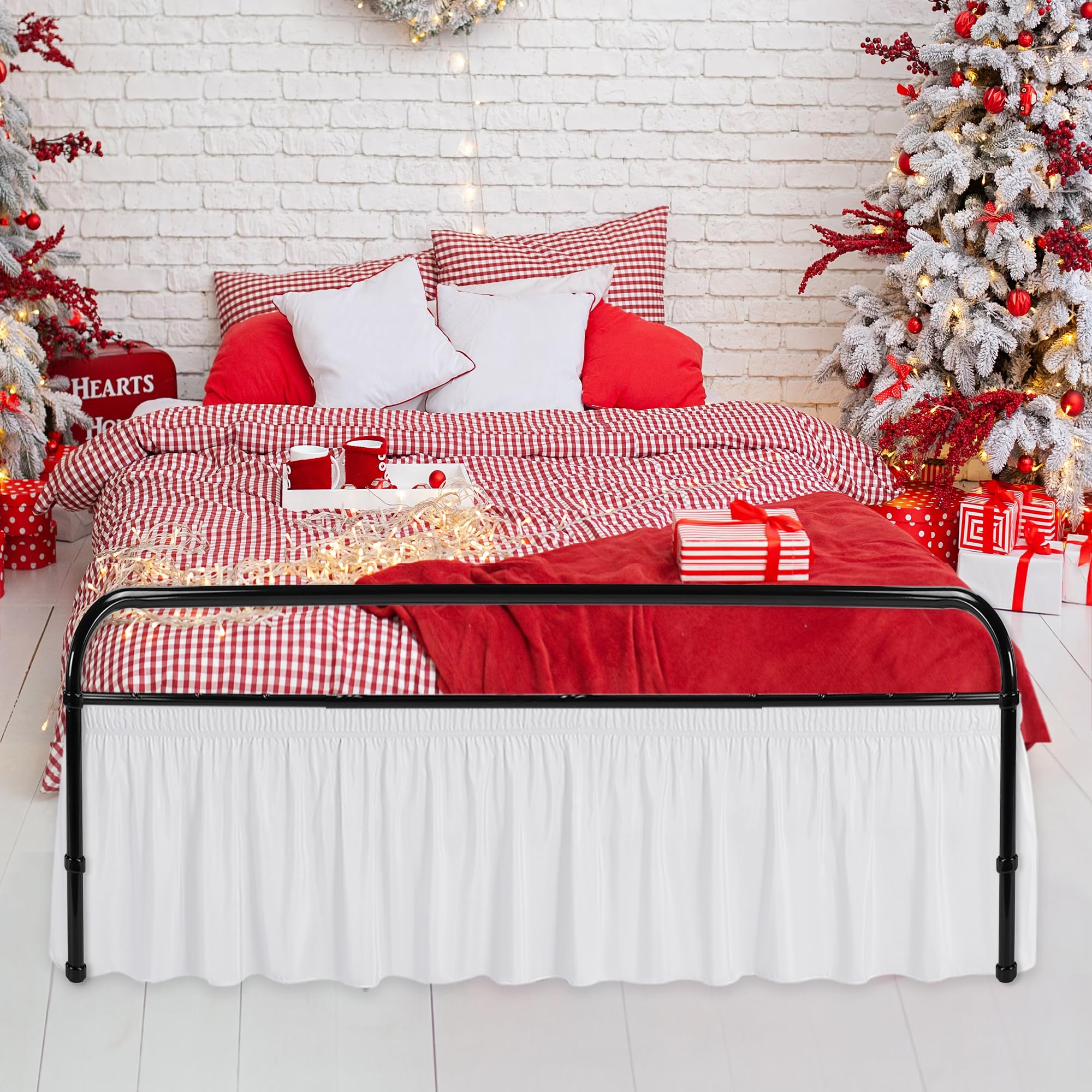 Biscaynebay Wrap Around Bed Skirts with Split Corners for Queen Beds 21" Drop, White Elastic Dust Ruffles Easy Fit Wrinkle & Fade Resistant Silky Luxurious Fabric Solid Machine Washable - 5