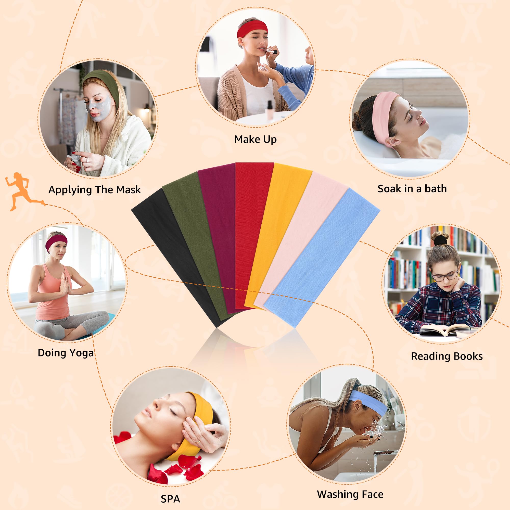 Nayyana® 6 stuks hoofdbanden voor dames, antislip, voor kort haar, yoga, workout, hardlopen, sport, elastische haarbanden voor dames, haardraai, tulband, haarwikkels voor meisjes