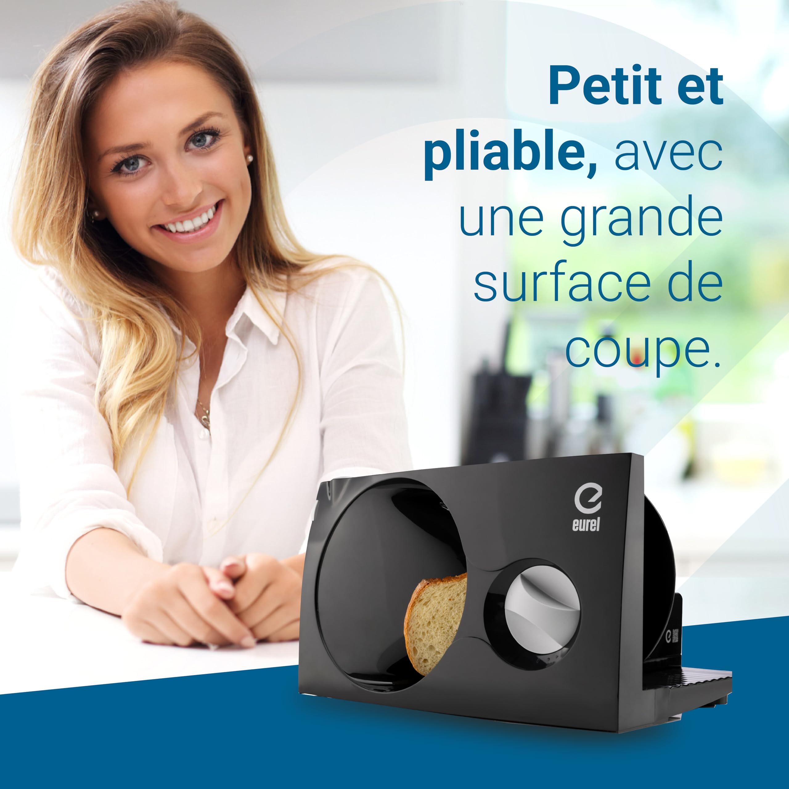 EUREL RS42 Trancheuse Électrique Noire Lame Inox Ø170 mm Épaisseur Réglable 0-17 mm Moteur CC EcoDrive 80 W