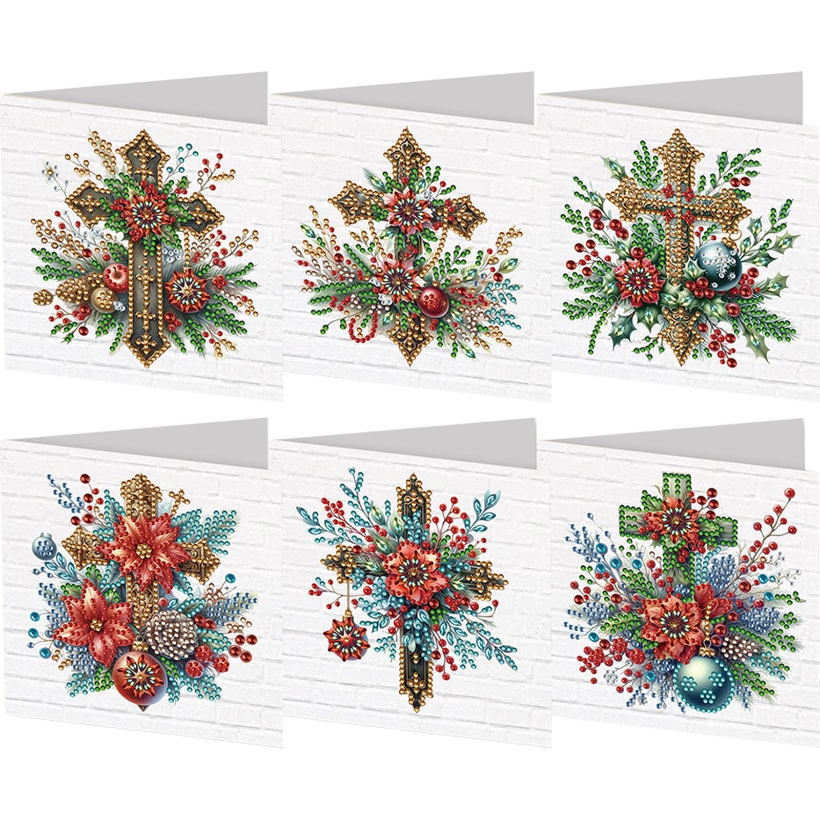 Fiorky F Iorky 5D Diamond Painting Greeting Cards, 6Pcs Christmas Series Diy Diamond Painting Card Rhinestone Painting Card Kit Diamond Daily Wish Card Or Amily Riends Gift Or Holiday, Birthday