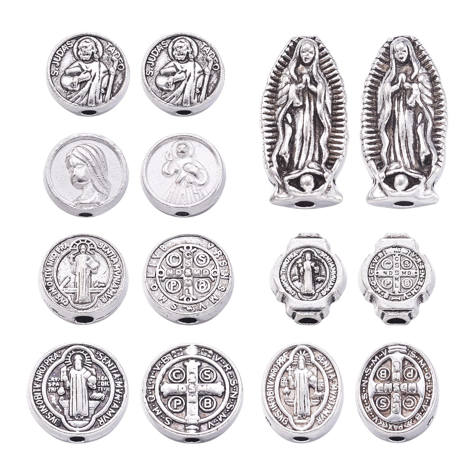 Pandahall 70Pcs Jesus Cross Saint Benedict Medal Loose Beads Virgin Mary Charms Spacer for DIY Rosary Necklace Bracelet Religious Jewelry Making