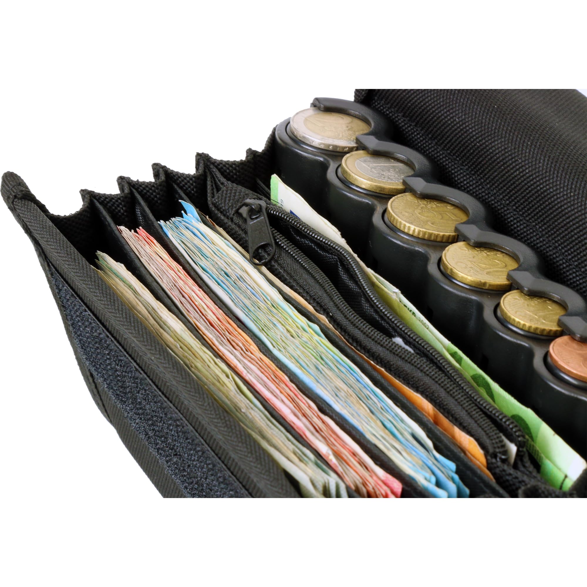 Monepass - Wallet Kellnerbörse / Kellnertashe mit Abs Schwarz Münzsortierer- Klettverschlus - Ideal für Transportberuf