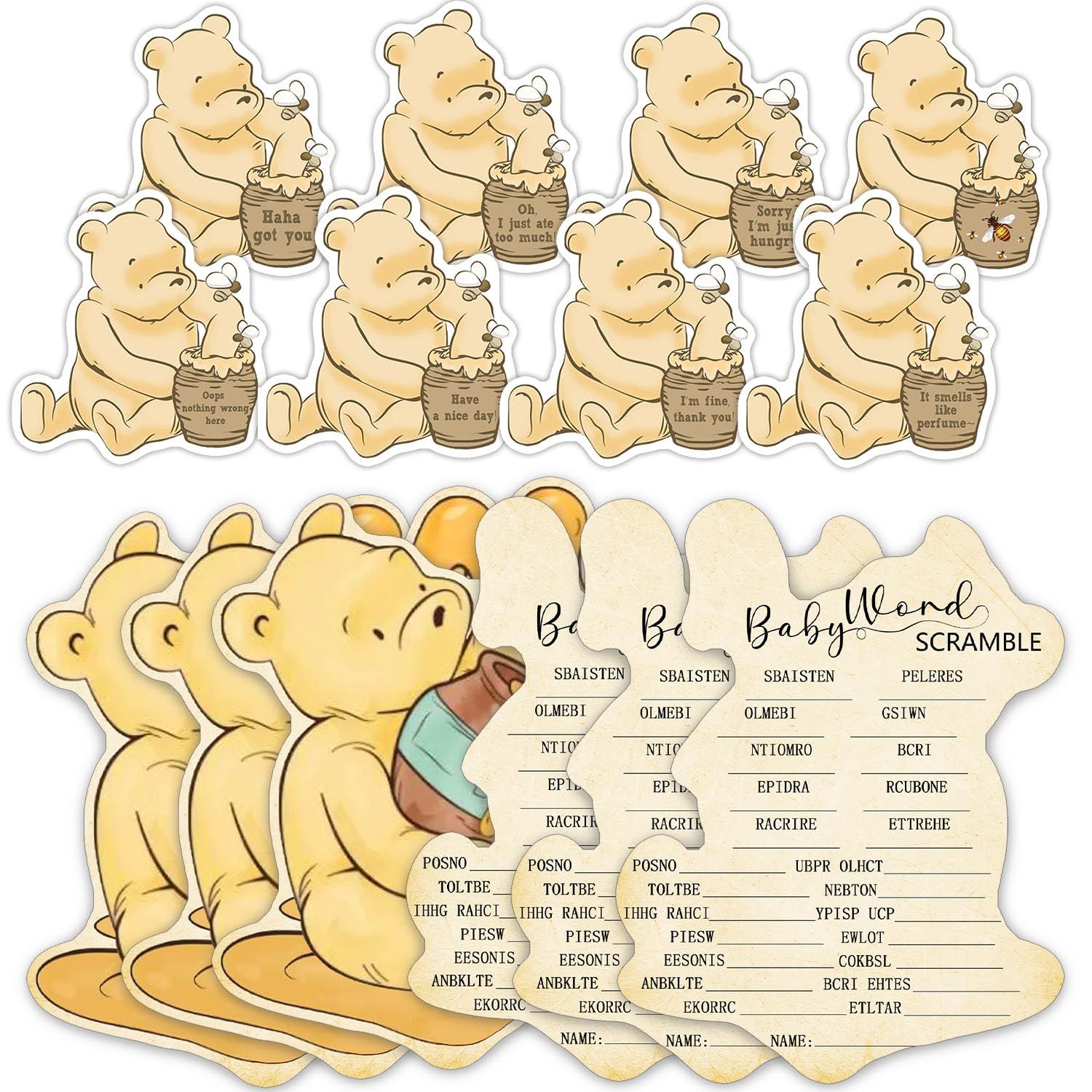 80pcs Winnie Baby Shower Decorations, Winnie Baby Shower Games, Winnie Baby Shower Scratch Off Game,Baby Shower Game Gifts For Winners,Poop Scratch Off Lottery Tickets