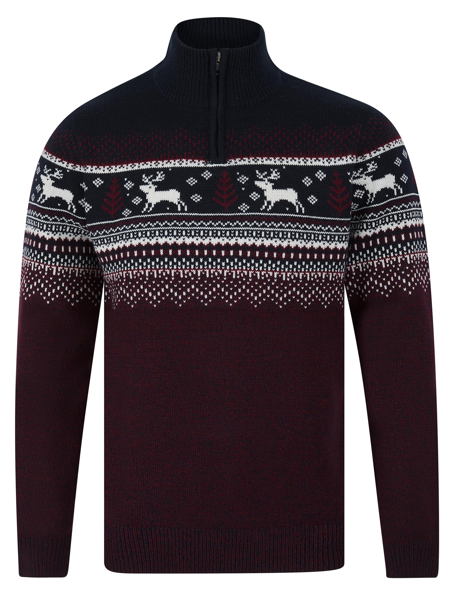 Tokyo Laundry Men's Wayne - Ink Merry Christmas Nordic Fair Isle Jacquard Knit Jumper With Quarter Zip Funnel Neck