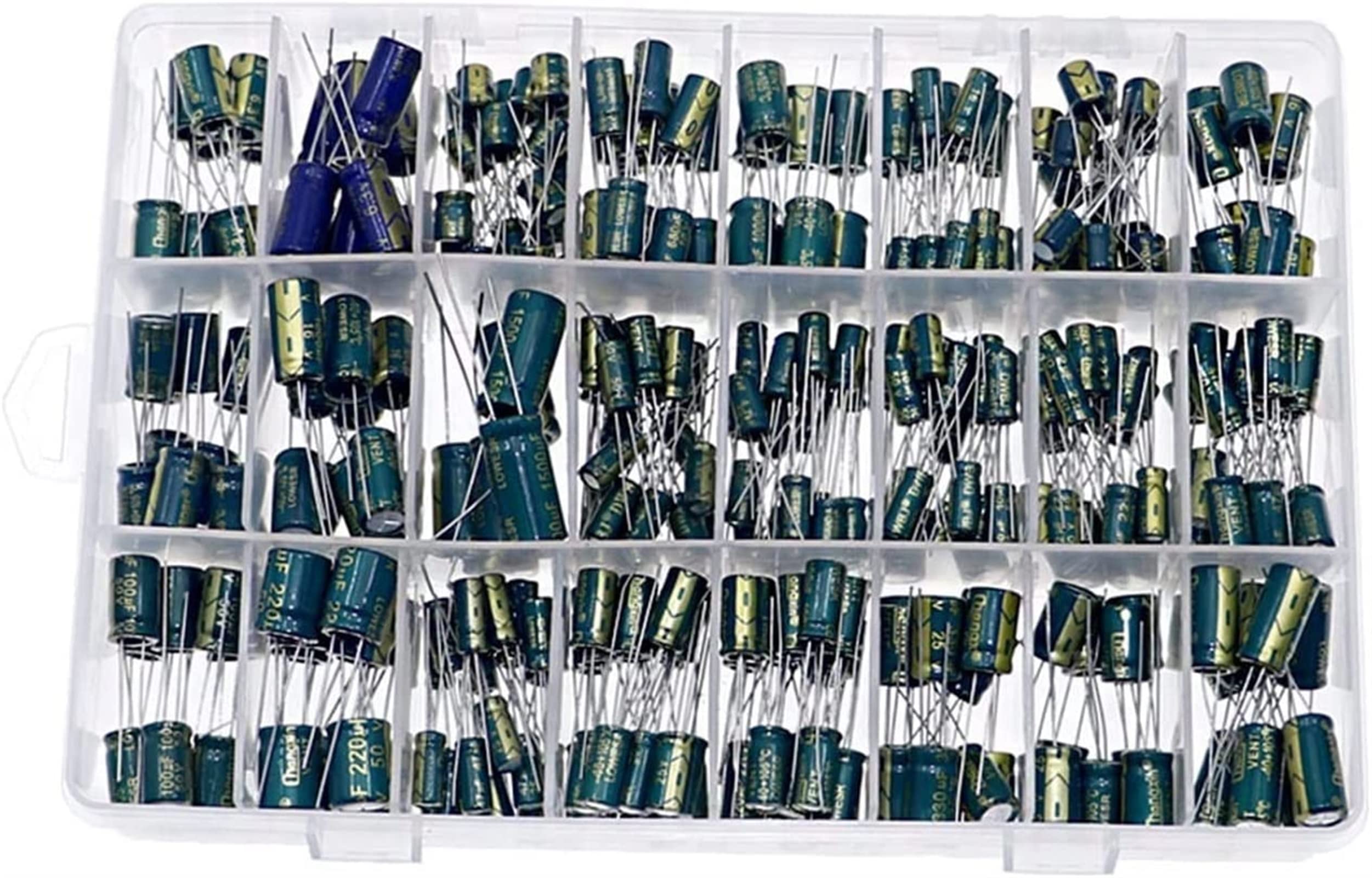 Accesorios electrónicos Kit de condensadores 360 unids/caja 24 valores conjunto de condensadores electrolíticos de alta frecuencia 1UF-1500UF condensadores de aluminio 6,3 V-50V condensadores ESR bajo
