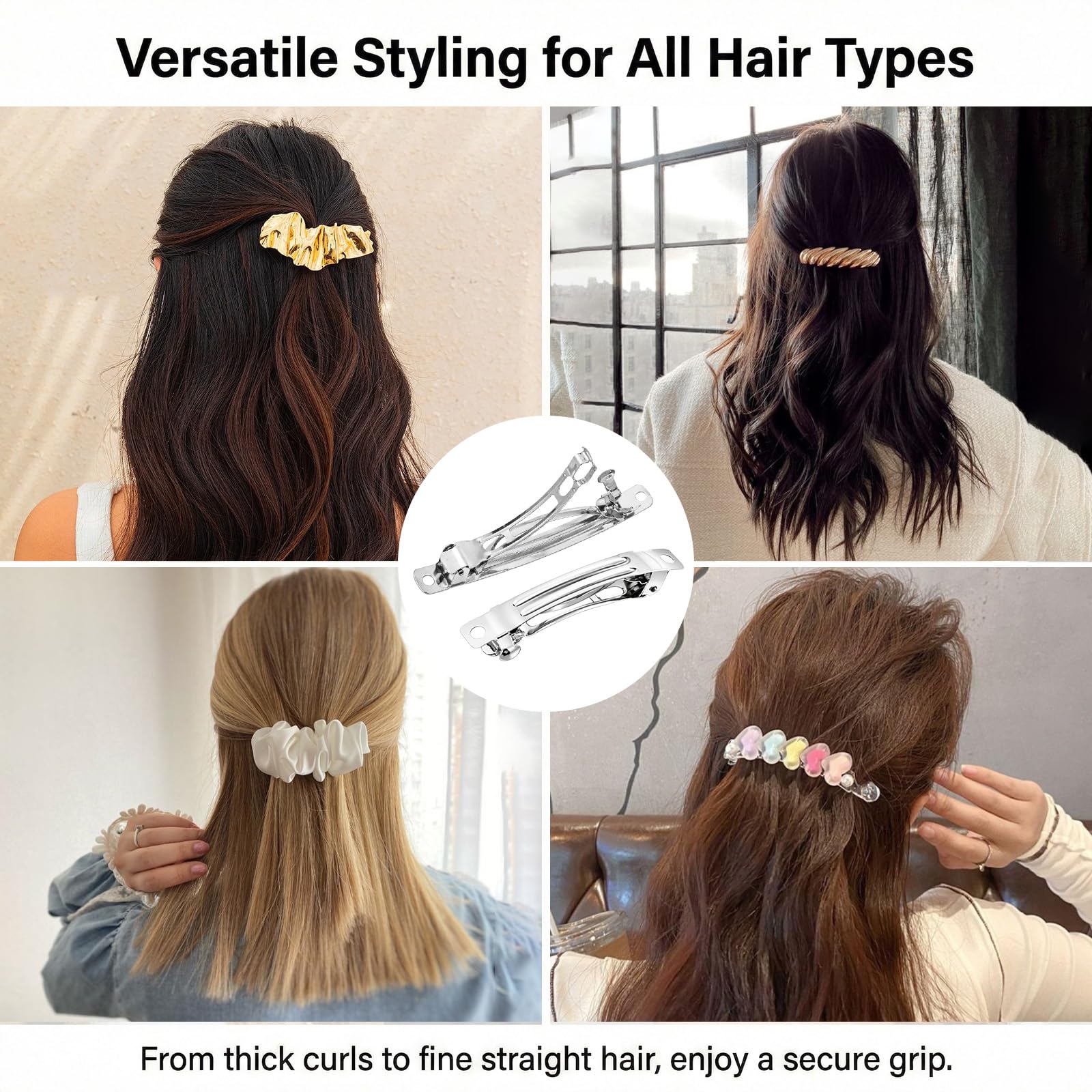 20 pinzas francesas en blanco de 2.4 pulgadas y 3 pulgadas de metal plateado para el pelo francés, para manualidades, broches automáticos de resorte, para accesorios de cabello