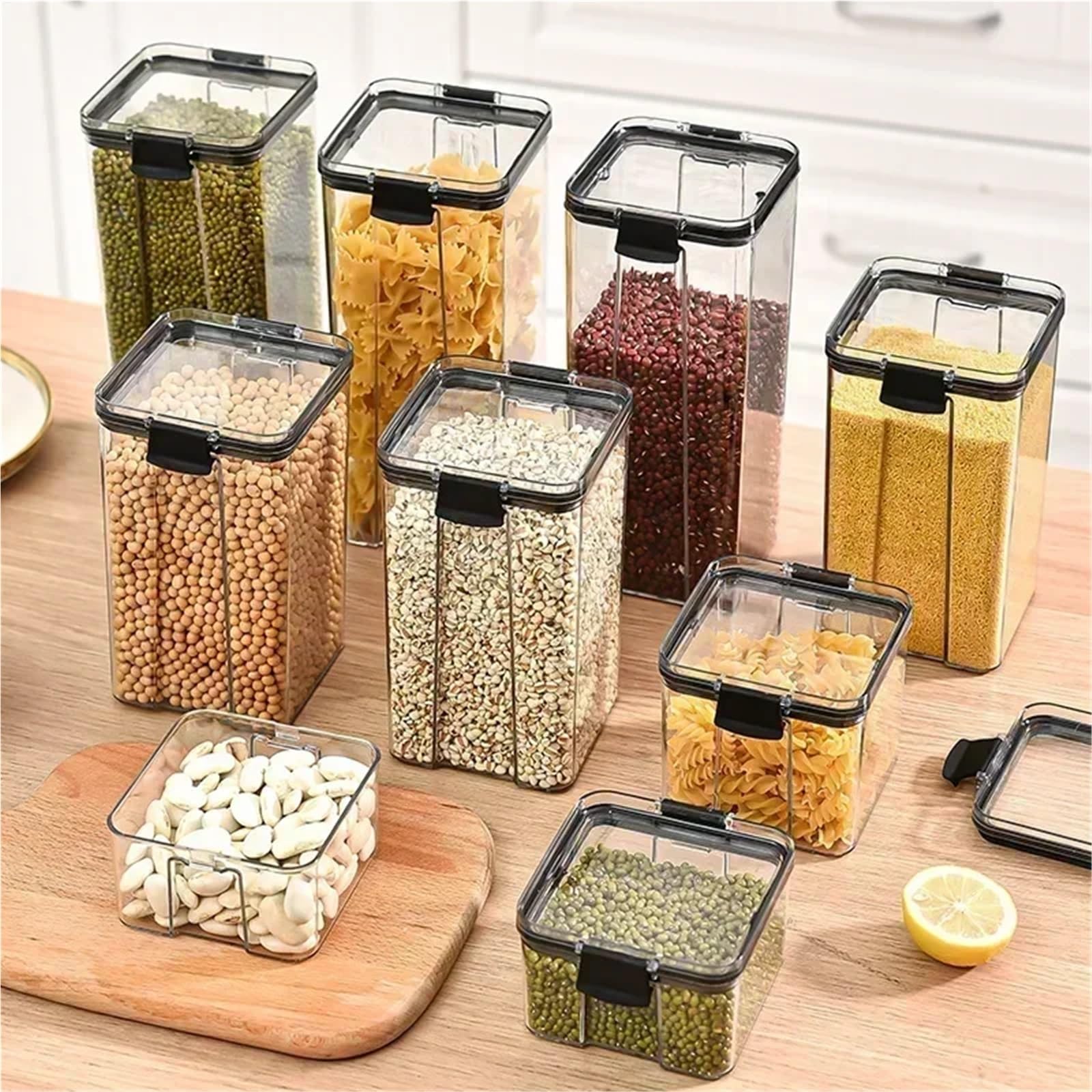 tarros cristal Caja de plástico apilable y sellada for almacenar alimentos, 460 a 1800 ml, for cocina, con tanque multigrano, for frutos secos, té más(460x4 700x2 13001800)