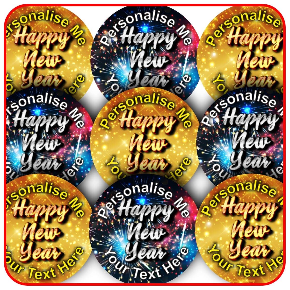 144 Personalised Happy New Year 30mm Glossy Reward Stickers for School Teachers, Parents