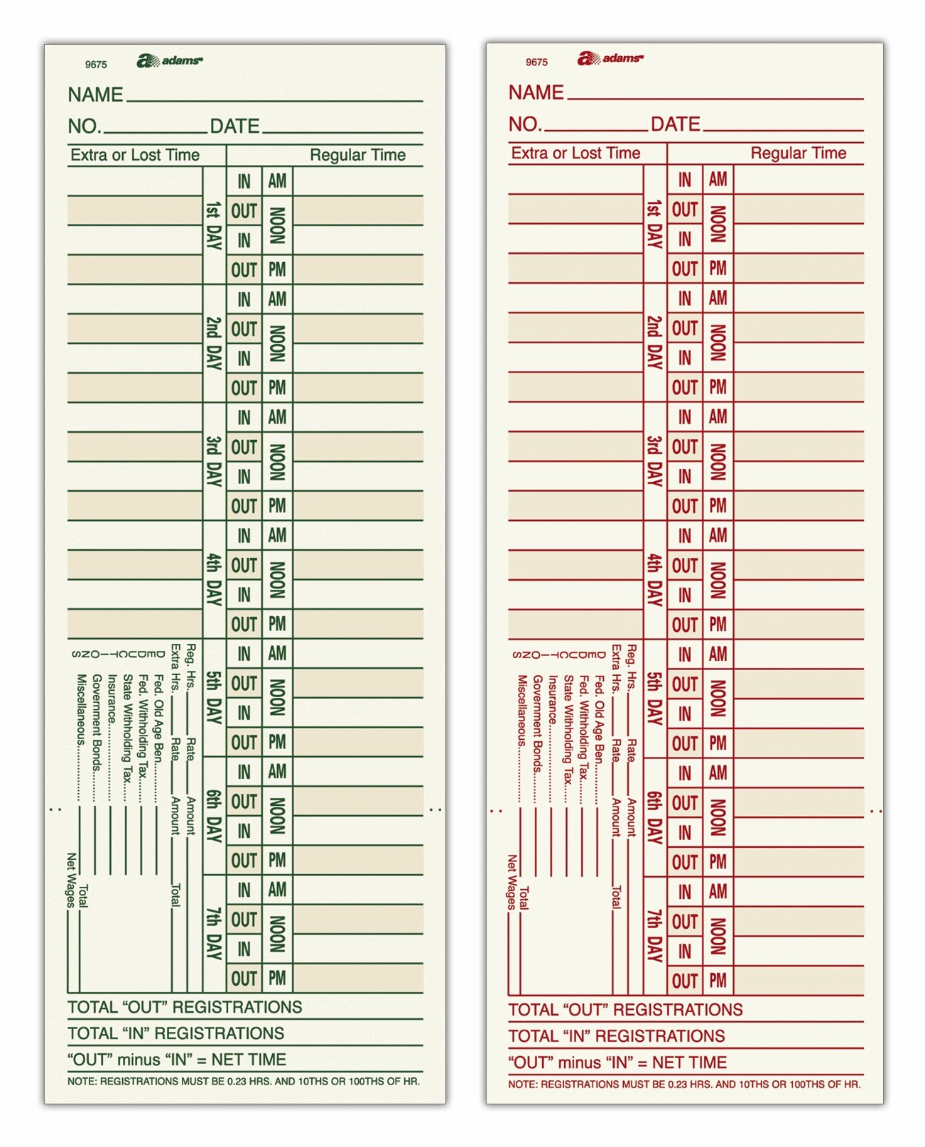 Cartes de temps Adams format heures supplémentaires Manille 9675-200 - 3