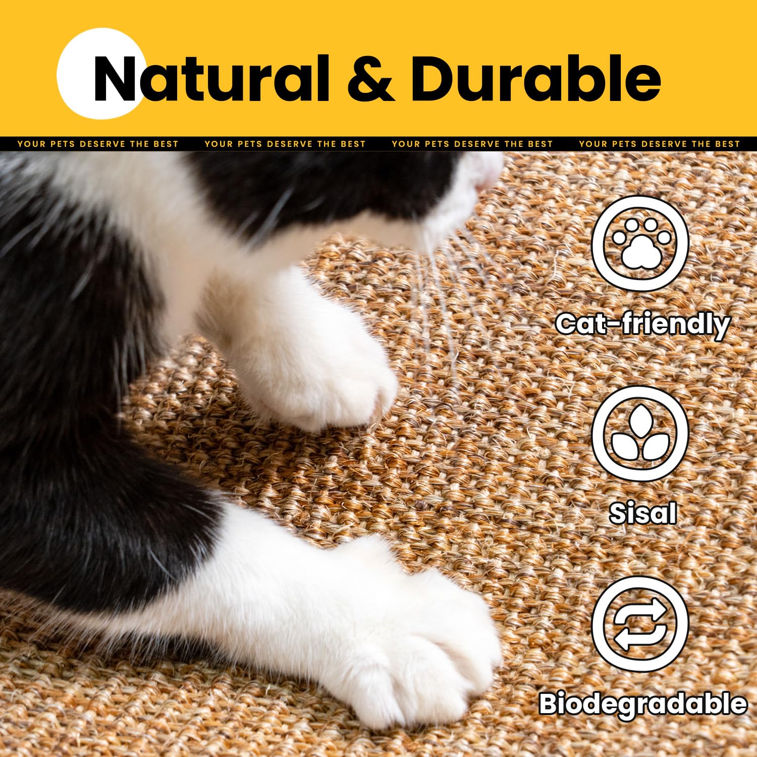 Cat Scratcher Mat,Sisal Cat Scratch Pad Rug,Wall Scratchers for Indoor Kitten Scratching&Stretching,Furniture Protector for Post&Sofas&Couch&Carpets&Floor,Kitty Bithday Gifts,Medium,Brown - image 7