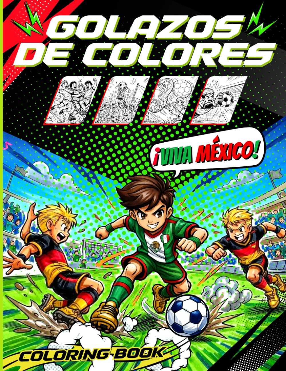 Golazos de Colores: Libro para colorear con jugadas de fútbol llenas de acción para niños de 3 a 16 años