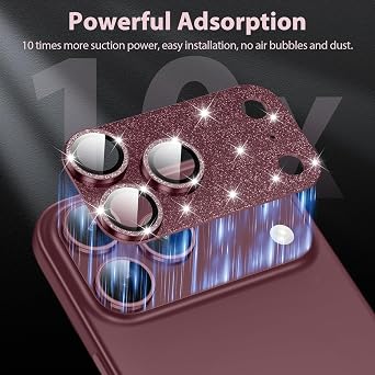 iPhone 18 Pro Max用 カメラレンズプロテクターワインレッドグリッター