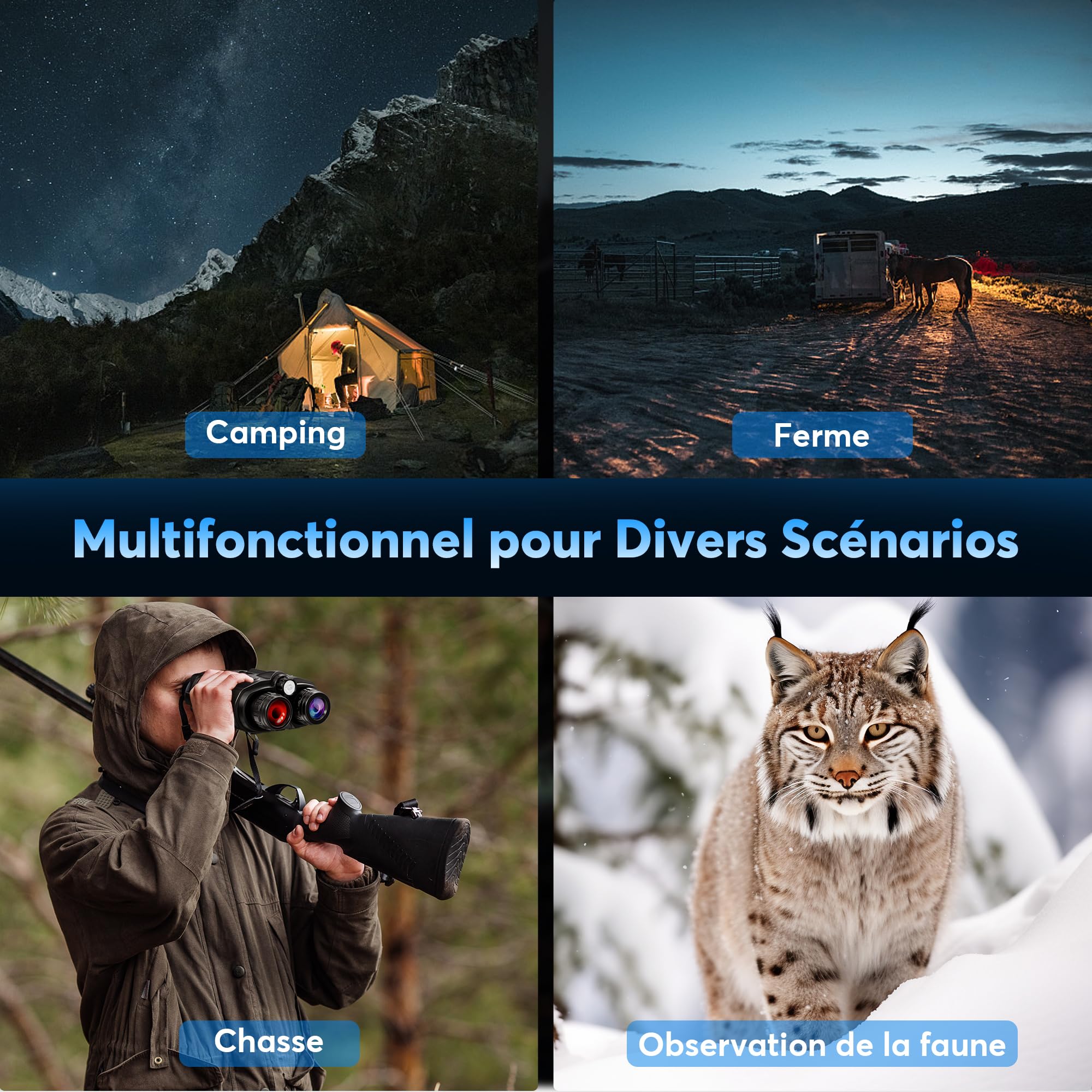 Jumelles Vision Nocturne,4K Vision Nocturne Infrarouge de 600M et 5000mAh Rechargeable, 8X Zoom Numérique, Lunette Vision Nocturne de pour Chasse Camping Exploration avec Carte TF 32G