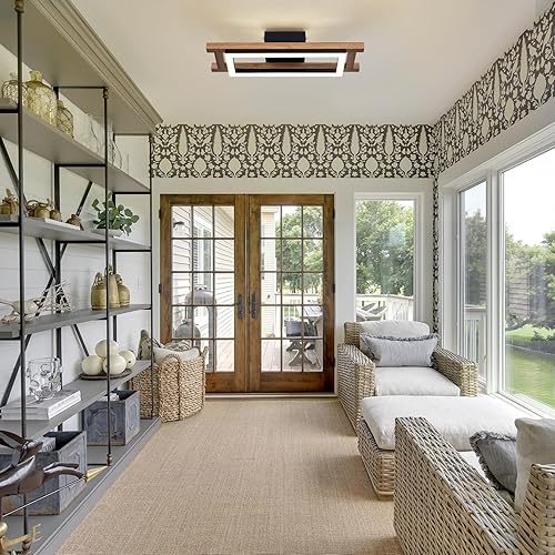 Miniatura 7 de Luces LED de techo modernas de madera, cuadrada, rectangular, de madera, 17.3 pulgadas, 12 W, accesorios de iluminación de techo de cocina moderna