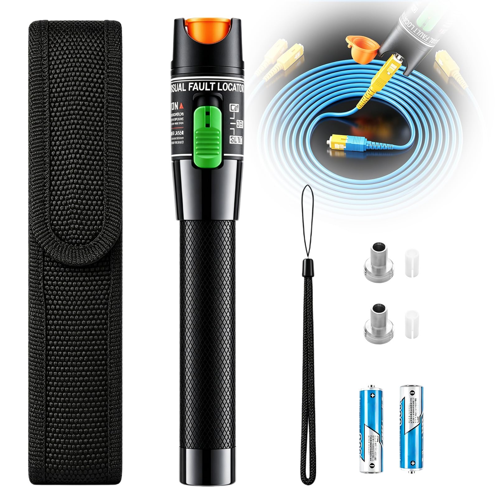 30mW Localizador Visual de Fallos, Probador de Fibra Óptica VFL, Pluma de Prueba de Cable Portátil con Interfaz Universal 2,5mm 30KM de Alcance para Cables Monomodo y Multimodo