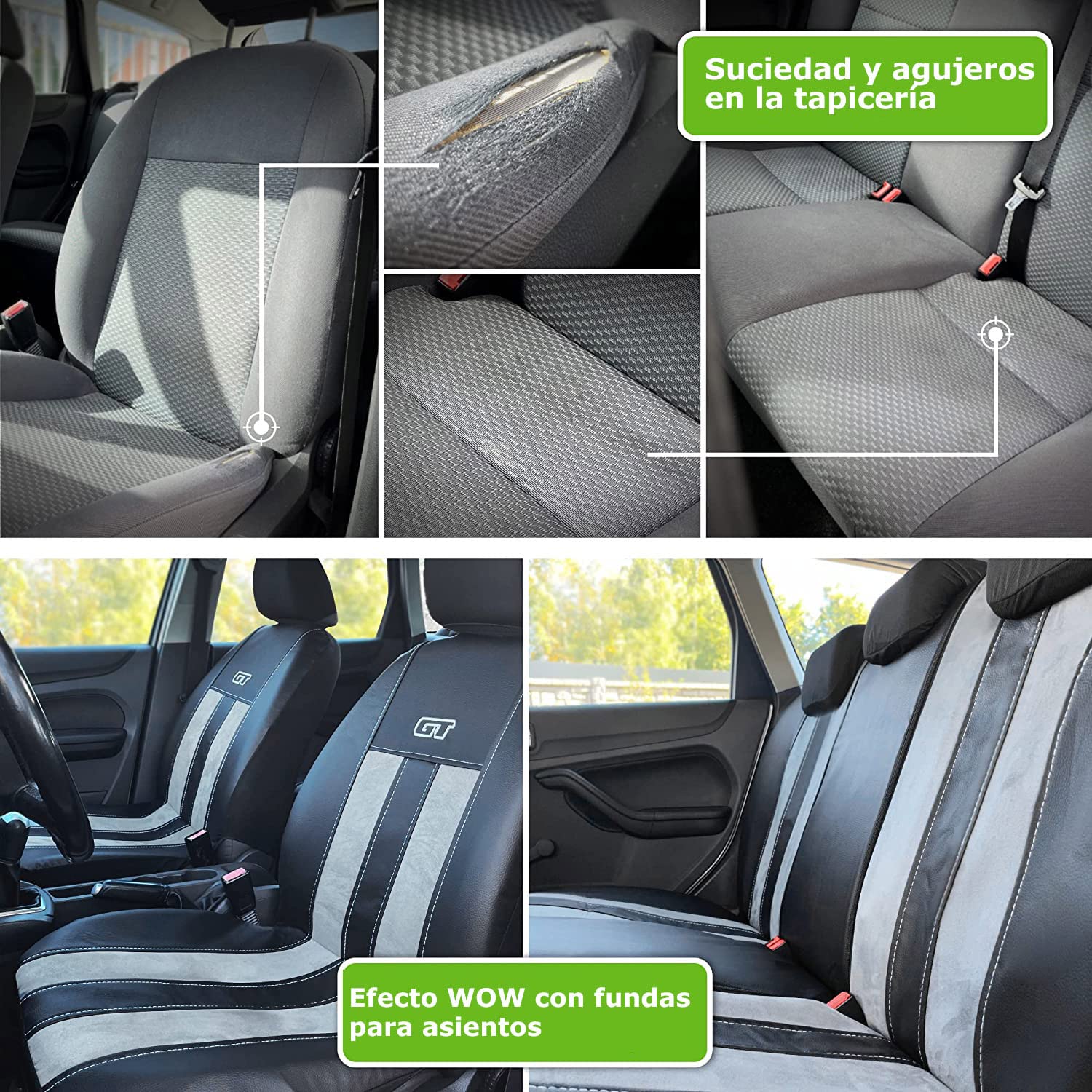 Moltico Funda Asiento Coche 2+3 - Set Fundas Asientos Coche Universales de Tres Capas - Funda Coche Asiento con Cremallera - Fundas Asientos Delanteros Coche y Trasero Coche - Negro Rojo