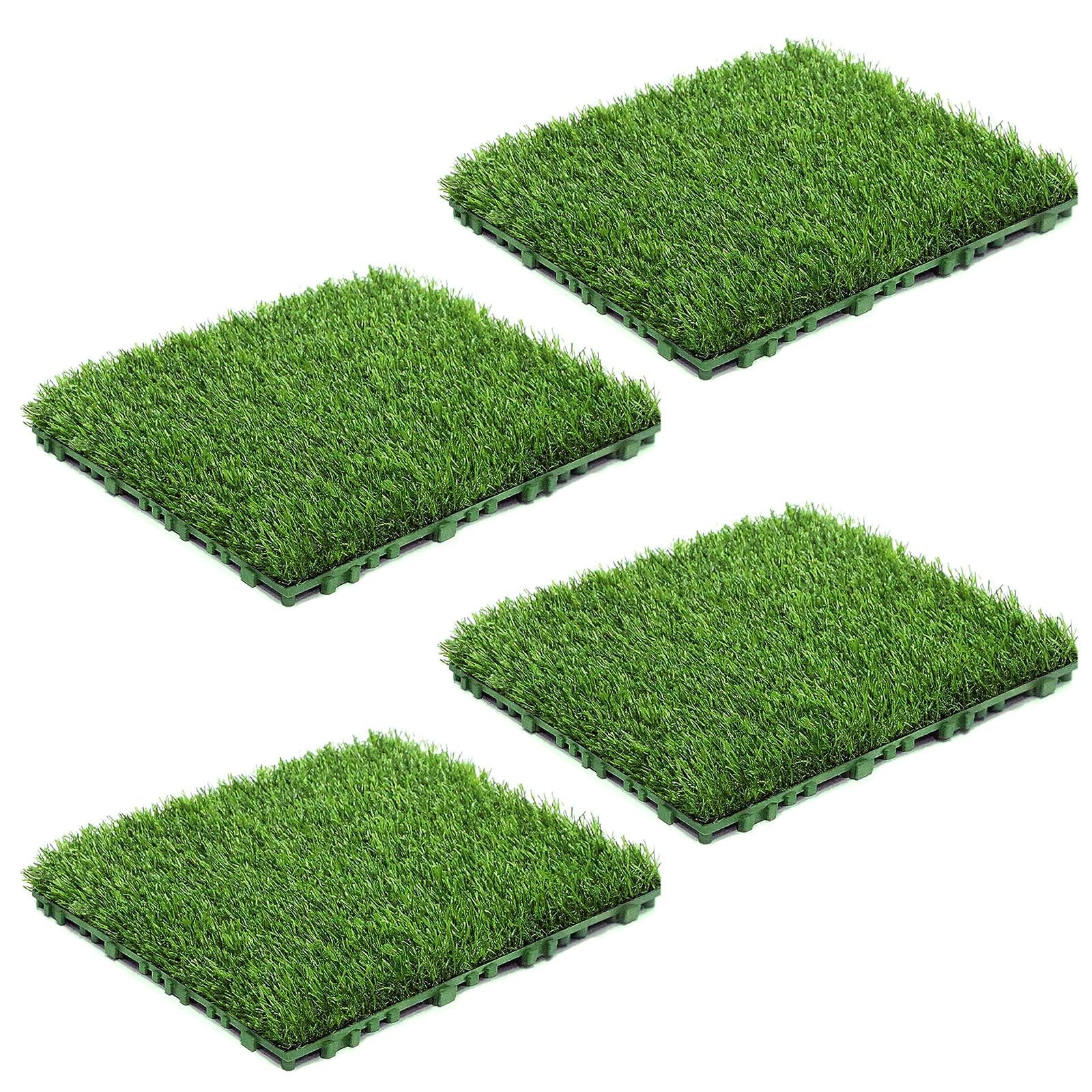 Tapis de gazon artificiel vert résistant en lot de 4 pour sol extérieur