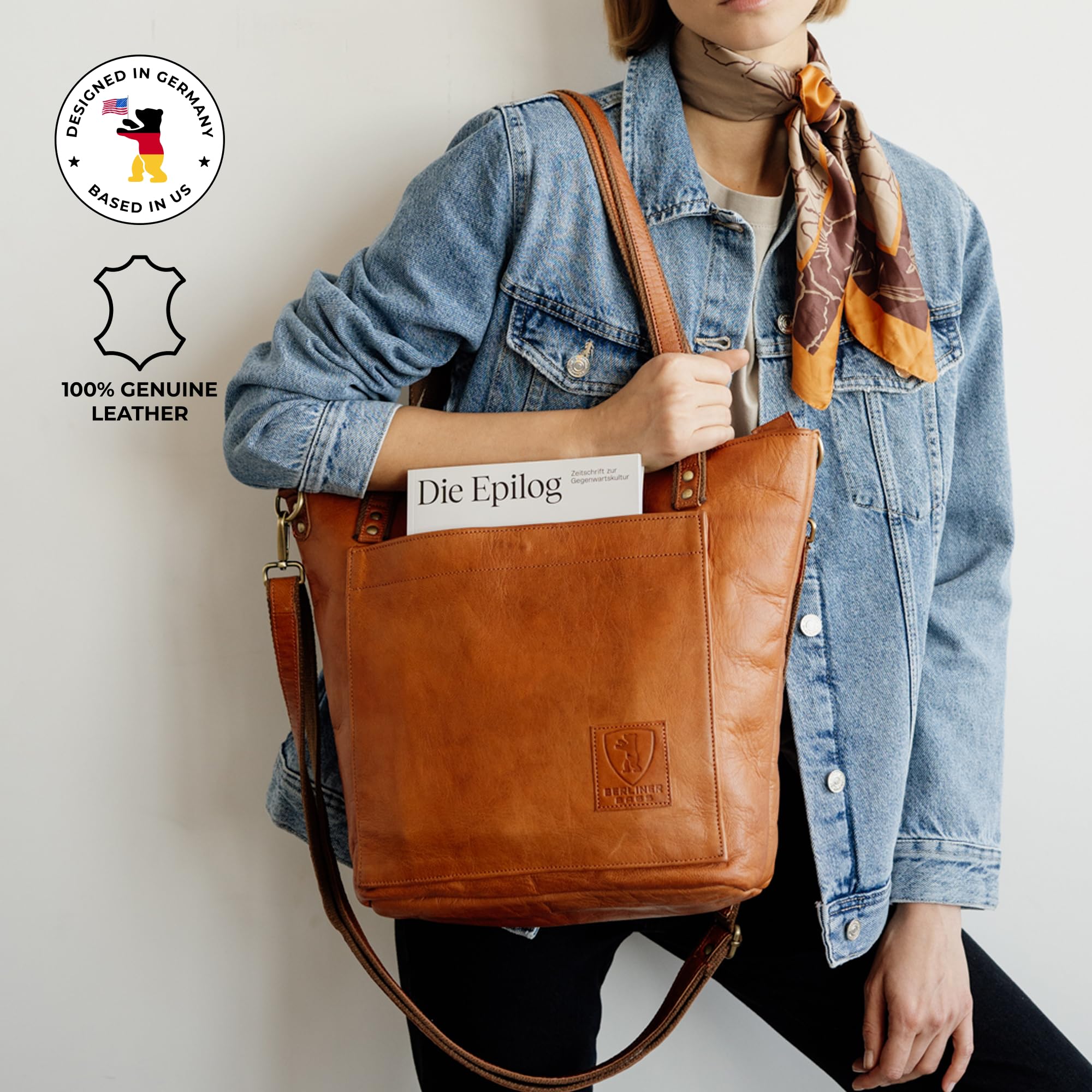 Berliner Bags Verona Bolso Tote Shopper Mujer Piel Auténtica Grande YKK