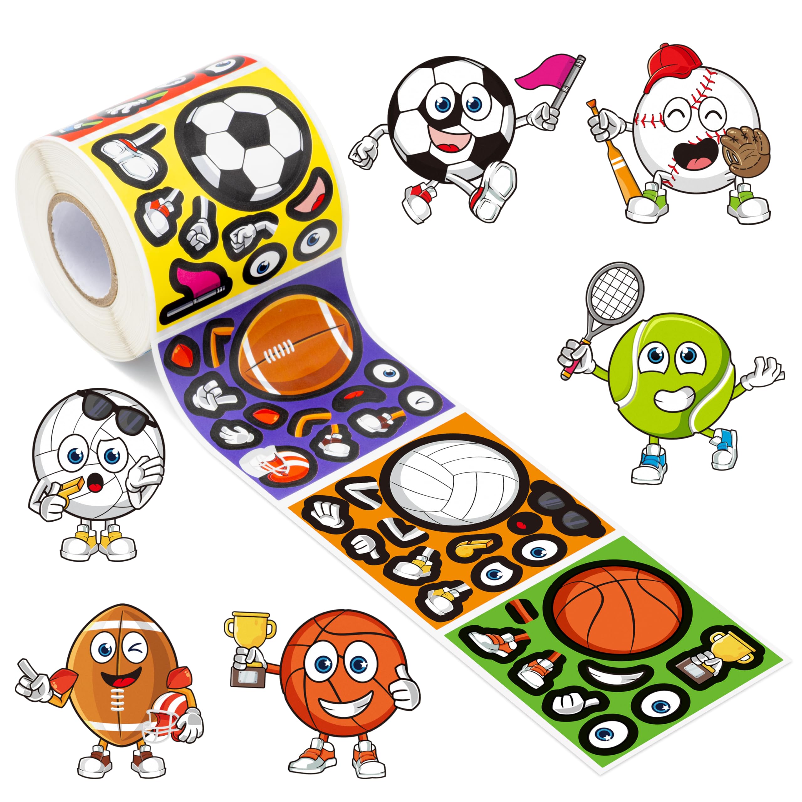 Haooryx Sports Ball DIY Sticker - 300pcs Make Your Own Sports Ball Waterproof Vinyl Reusable Laptop Sticker Roll Coloring Book Scrapbook Water Bottle