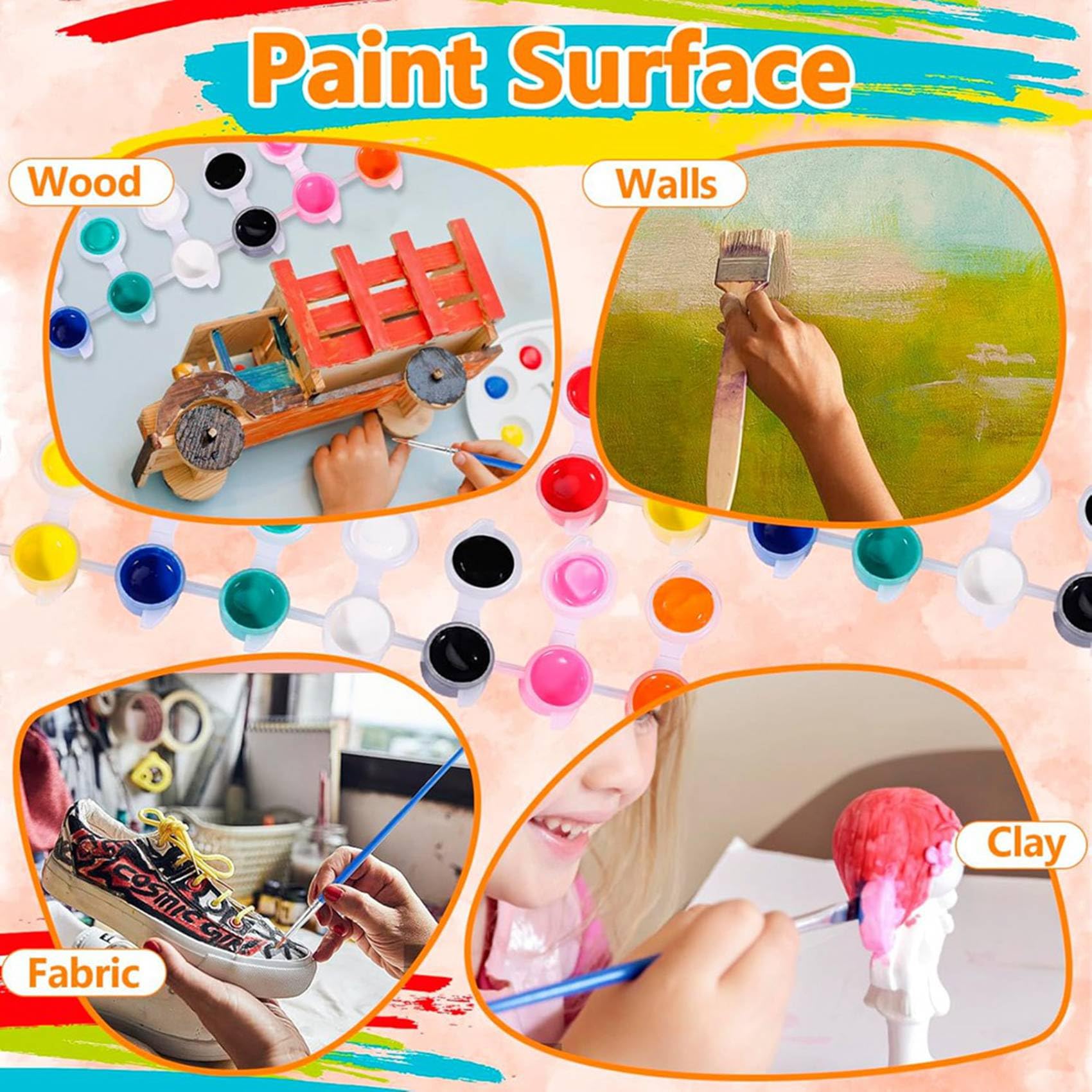 Set da 40 Mini Colori Acrilici, per Pittura Artistica e Artigianale, Set di Colori Lavabili per DIY per Feste di Compleanno A Casa