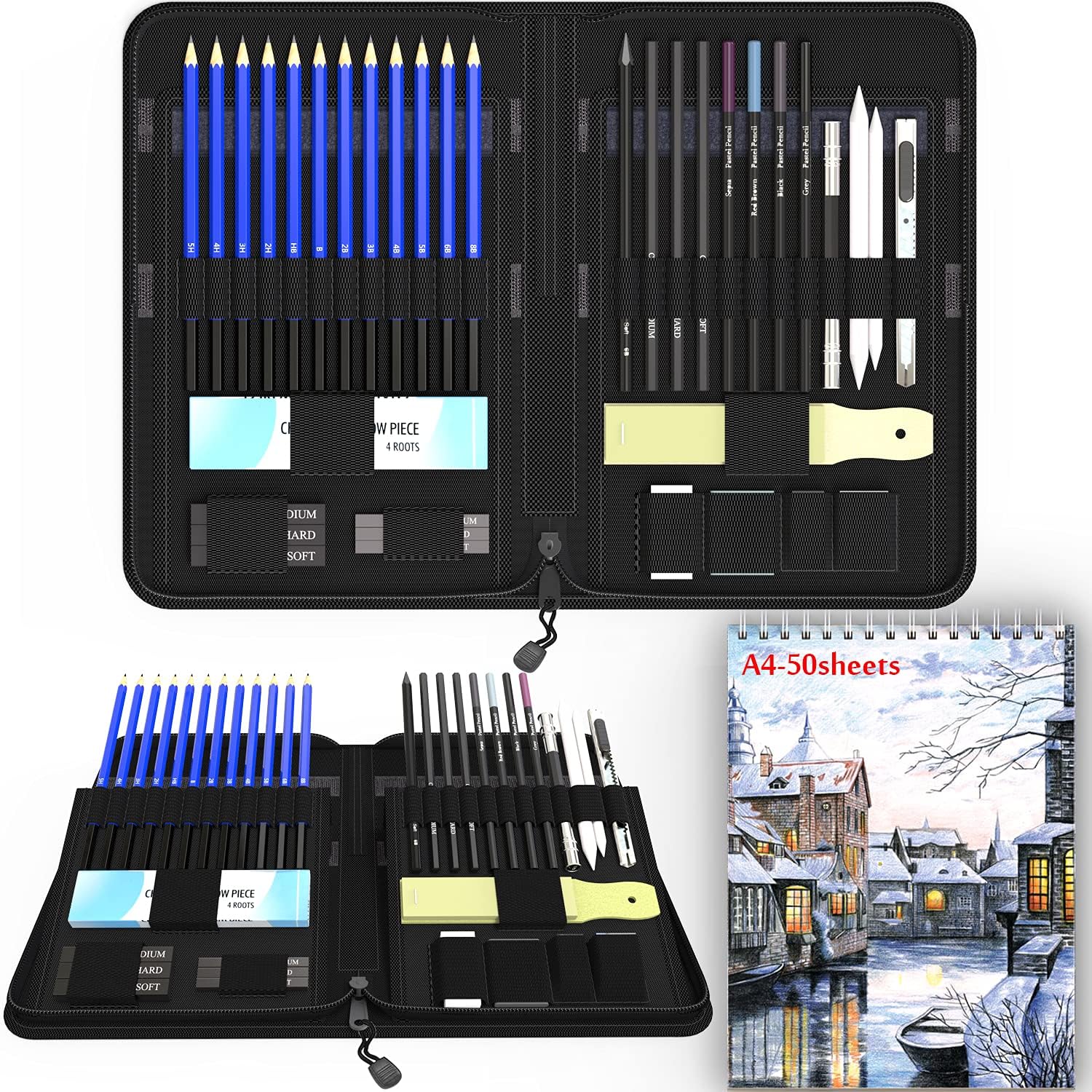 Sketch Pencils Set with Sketchbook, 41Piece Professional