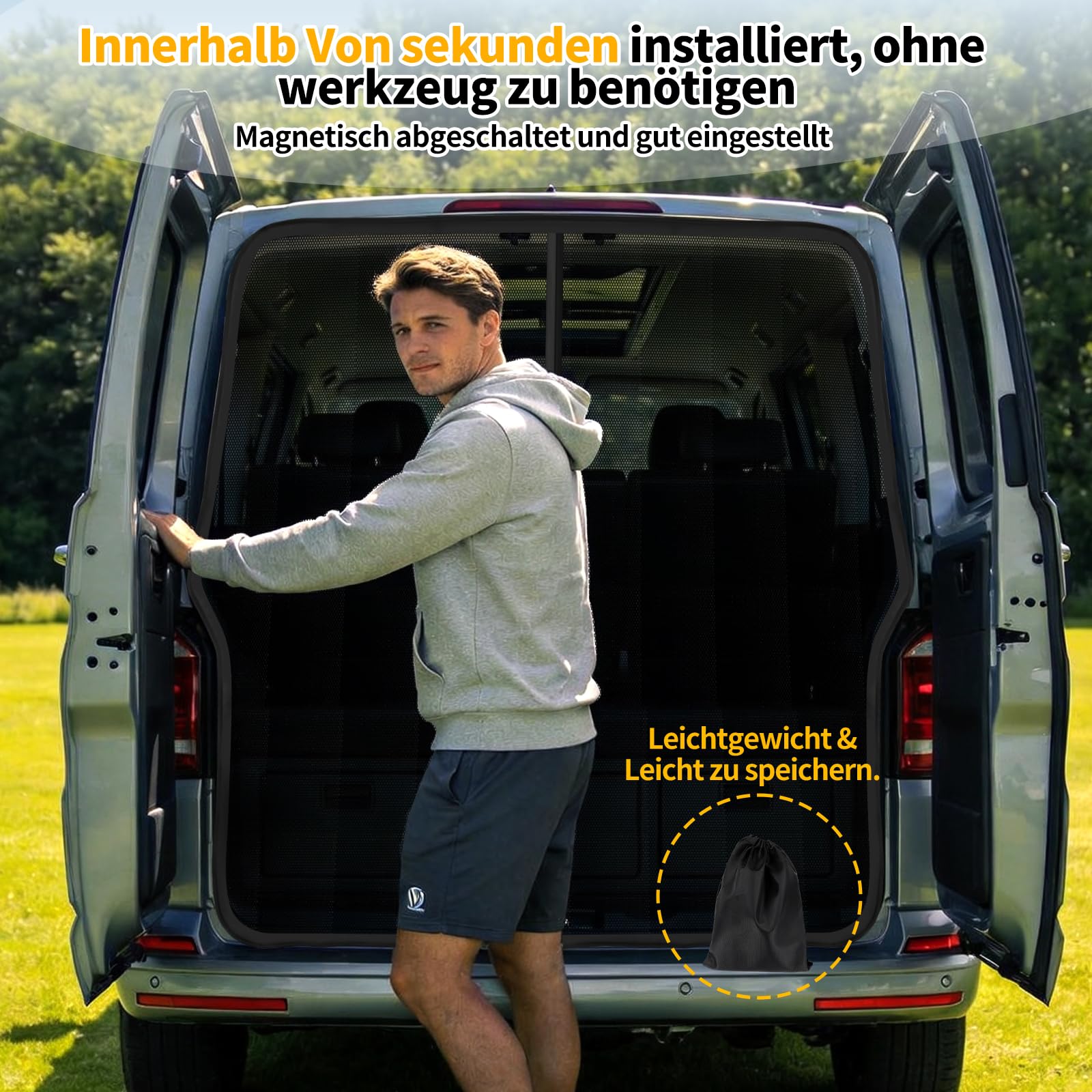 Moskitonetz Magnetisch kompatibel VW T5 T6 für Hintertür, Auto Fliegengitter & Insektennetz & Sonnenschutz, mit Mittelmagnetverschluss, VW T5 T6 Camping-Zubehör