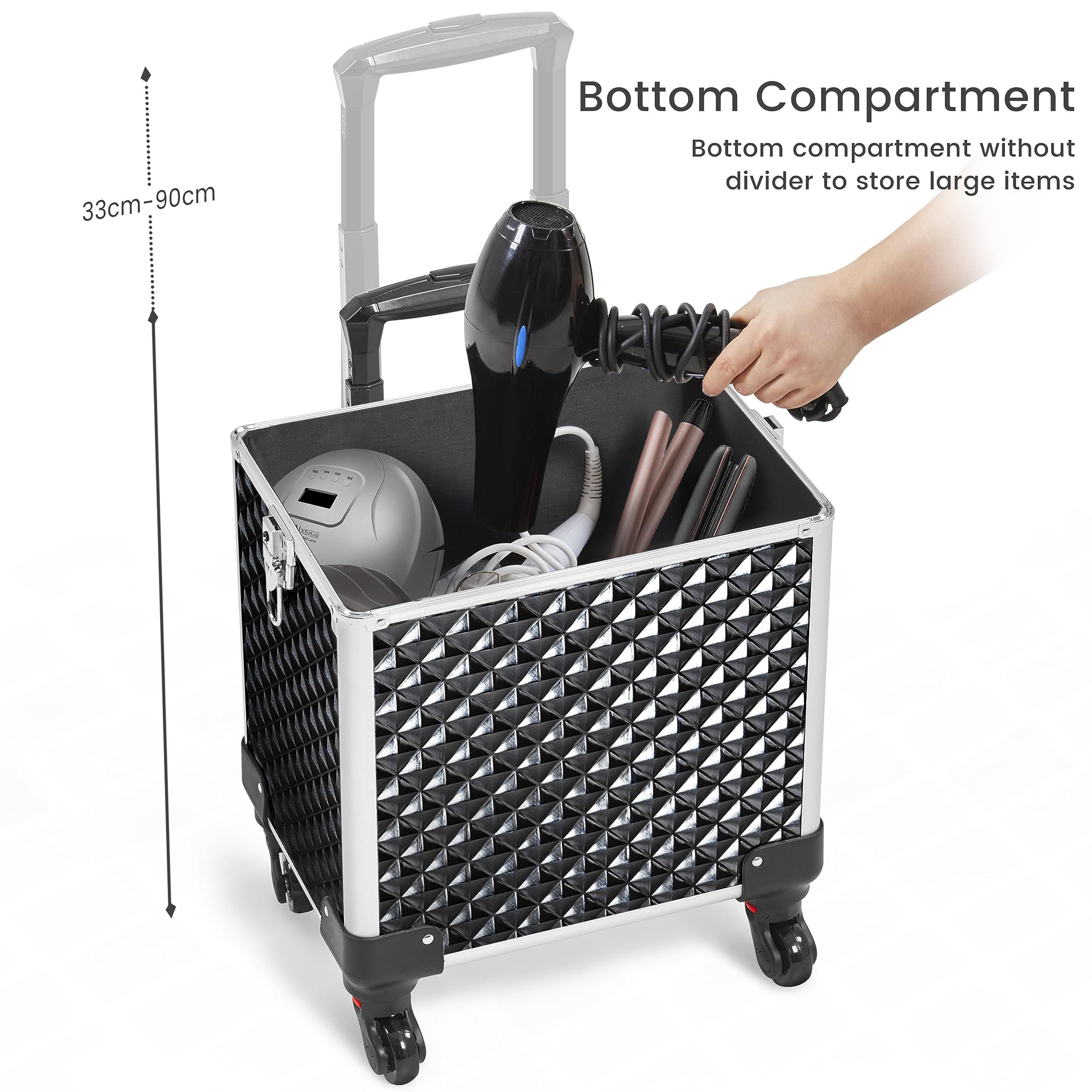 Yaheetech 4-in-1 Kosmetikkoffer, Trolley Schminkkoffer, Großer Make up Koffer, Abschließbar Multikoffer Friseurkoffer Beauty Case mit Rollen und Schublade, Glitzer Schwarz