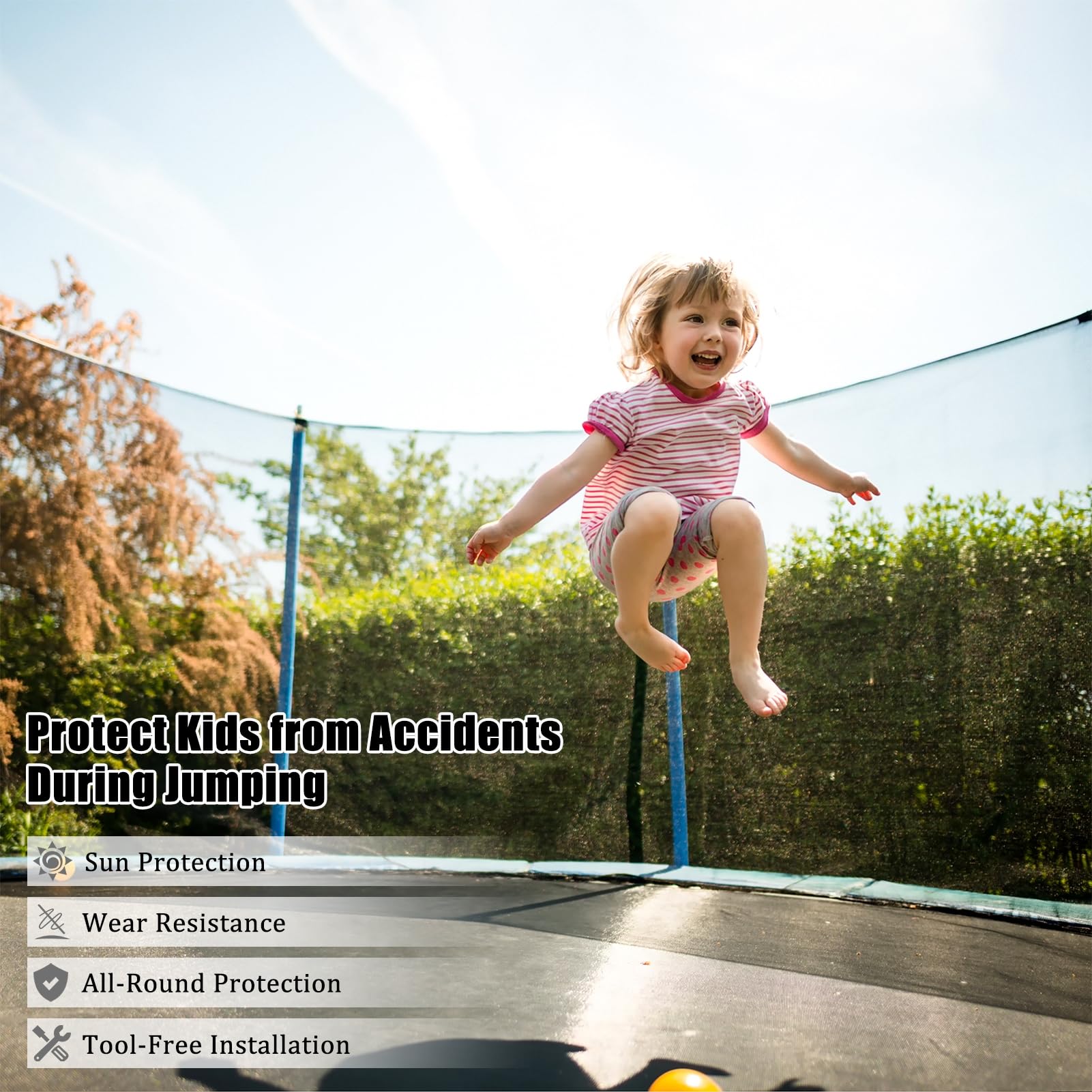 Rete Trampolino, Rete Protezione Tappeto Elastico, Rete Ricambio Trampolino Ø 183/244/305/366/427/457/488cm e 6/8/12 Pali