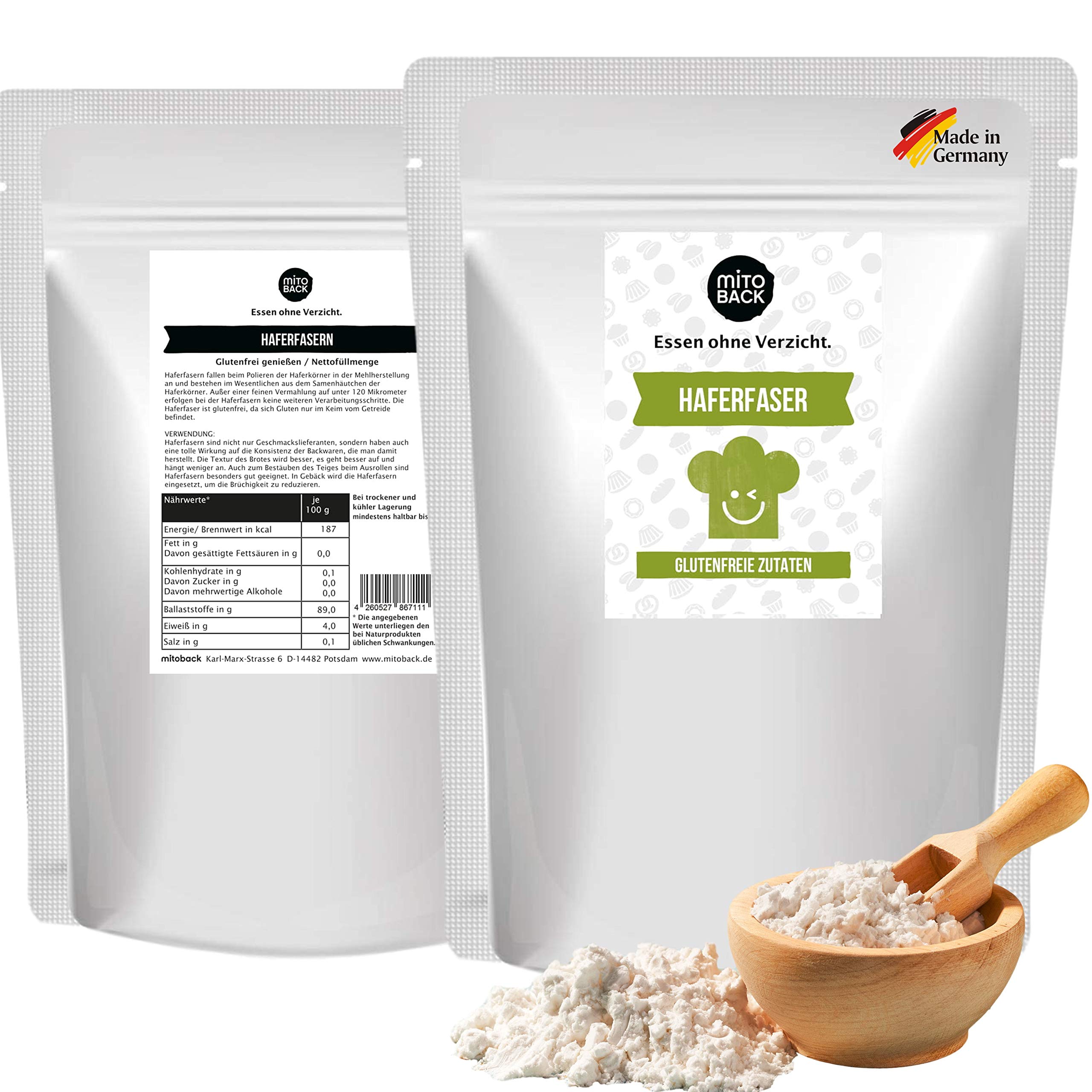MITOBACK - Haferfaser zum Backen in 2 x 350 g Packung - Haferfasern ideal für Brot & Backwaren - Hafer Fasern für eine perfekte Textur (Lower Carb, Ballaststoffreich, Vegan, Glutenfrei, Kalorienarm)