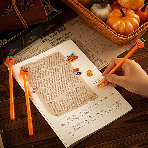 Miniatura 7 de 30 bolígrafos de Halloween, lindos bolígrafos con forma de calabaza con forma de calavera de 0.020 in, bolígrafo negro a granel para Halloween,